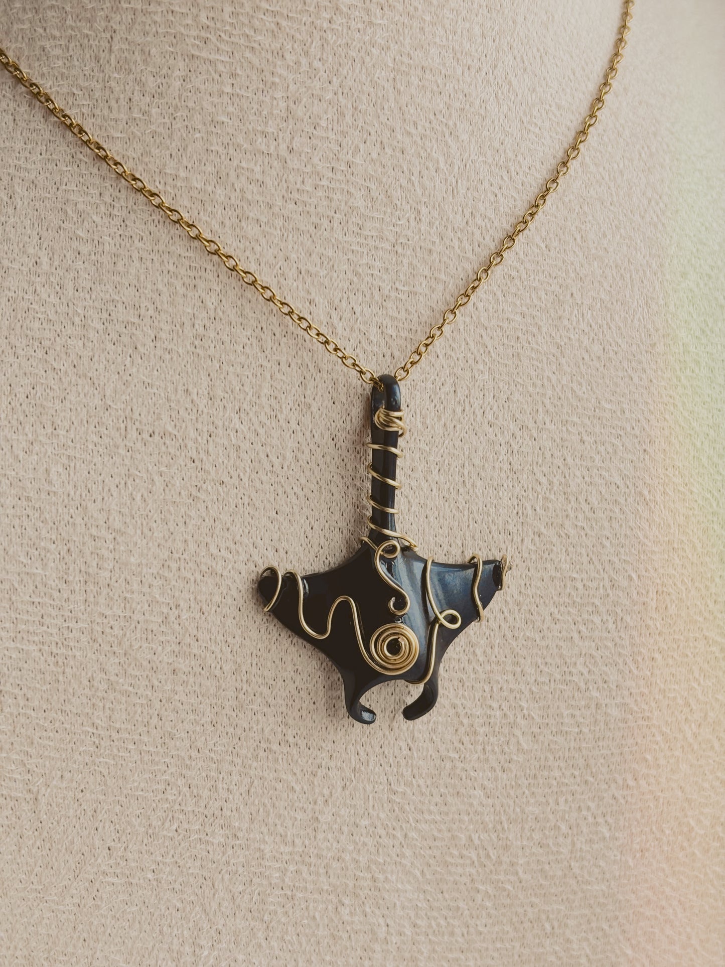 Black manta ray with wire detailing - tarnish free - gold & silver - handmade