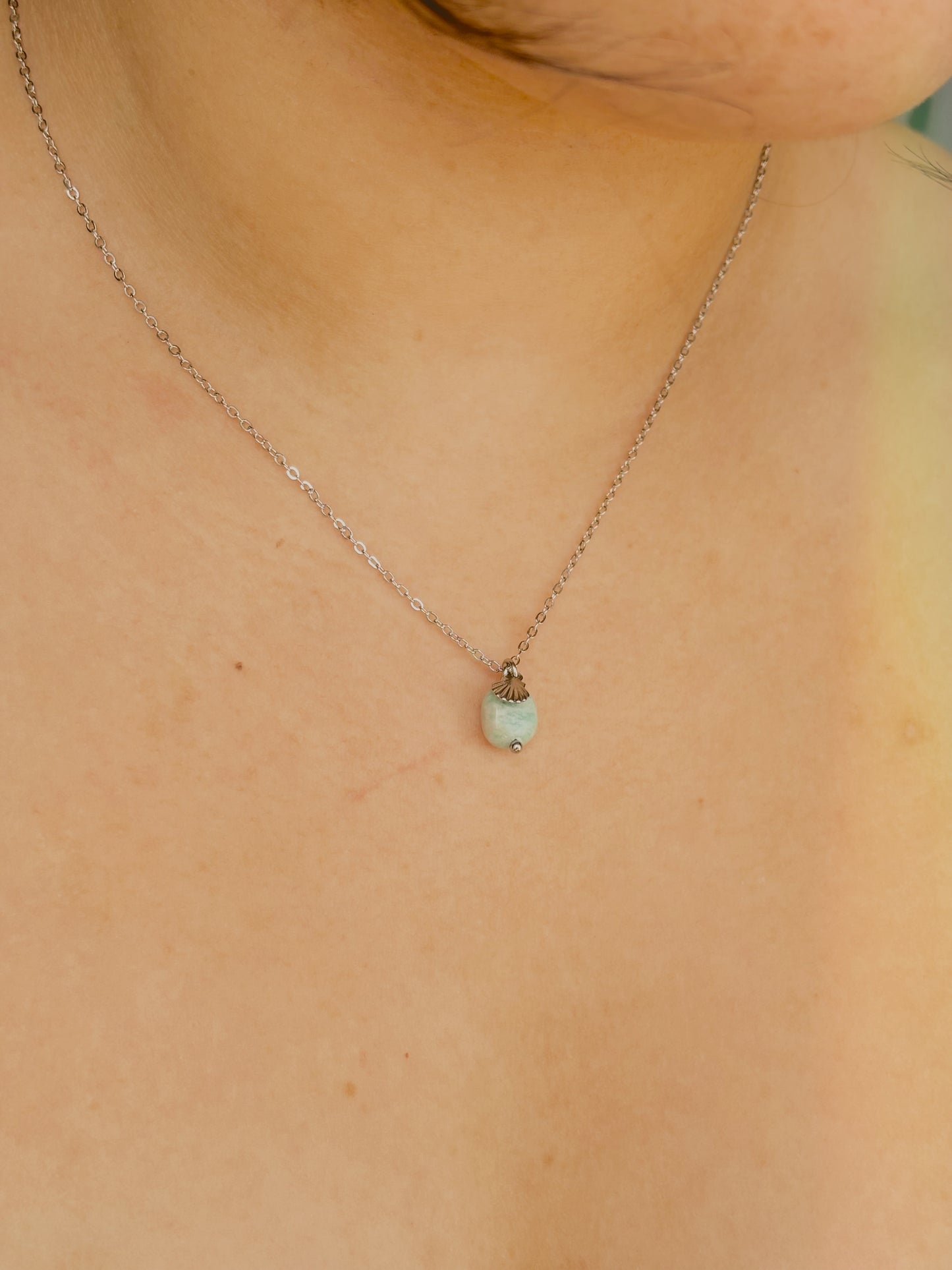 Ocean stone necklace with small shell - tarnish free - gold & silver