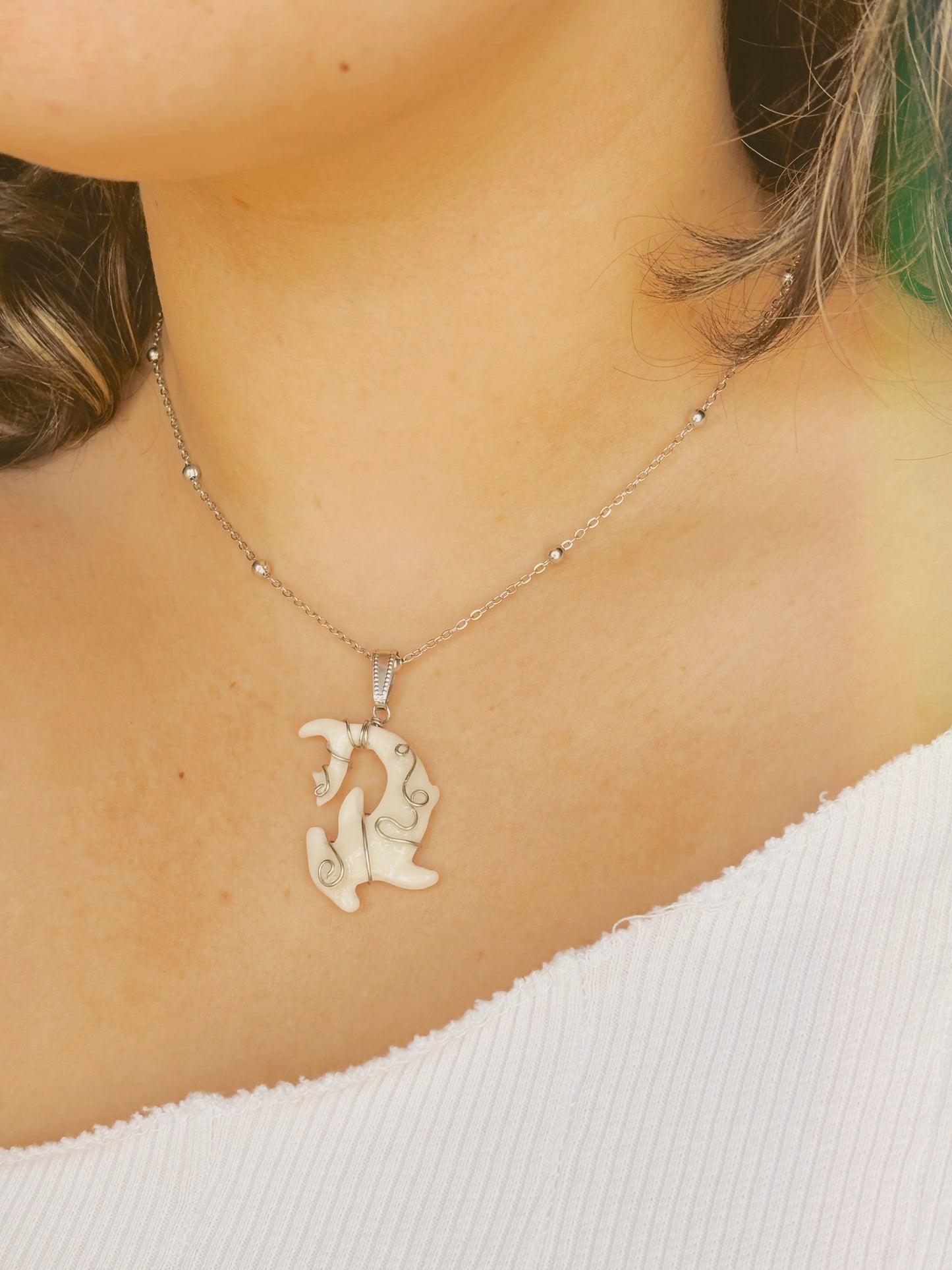 Hand Wrapped bone tooth shark necklace | waterproof | tarnish free | gold & silver