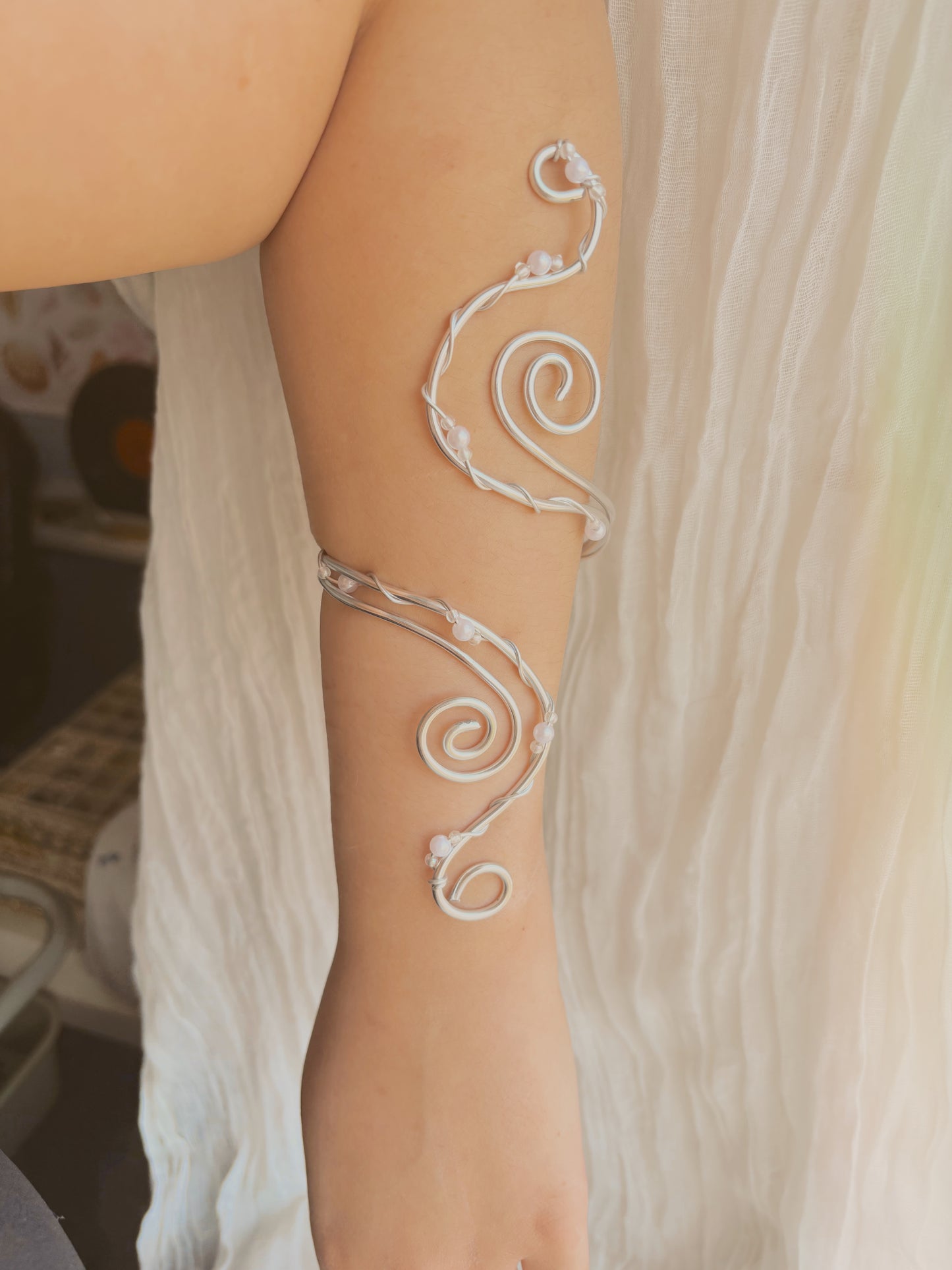 Gold or Silver handmade arm cuff with added details