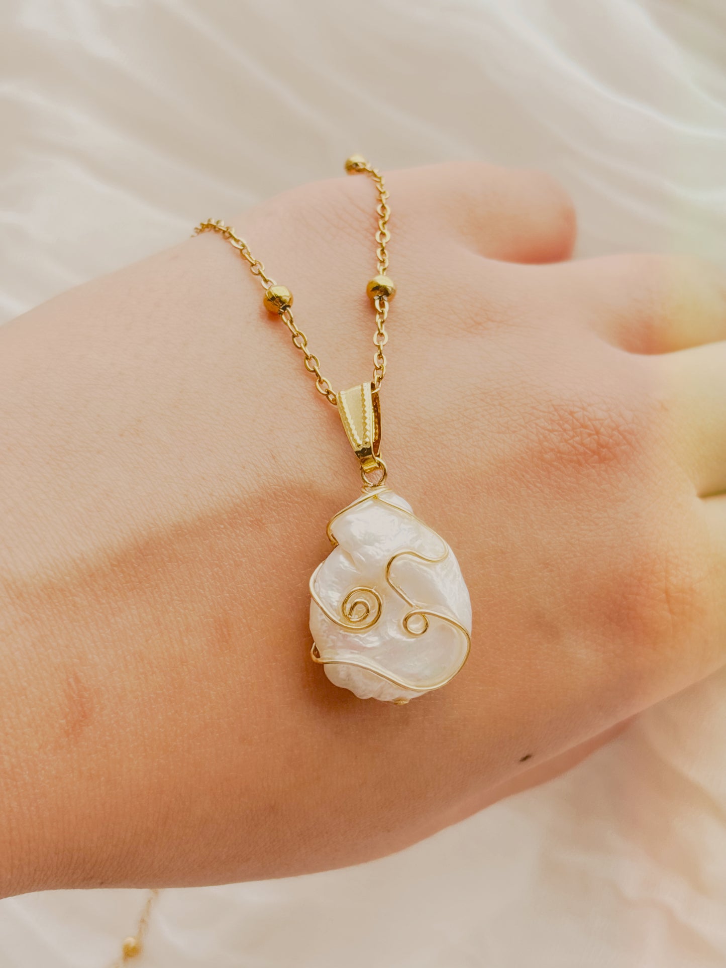 Unique freshwater pearl hand wrapped necklace
