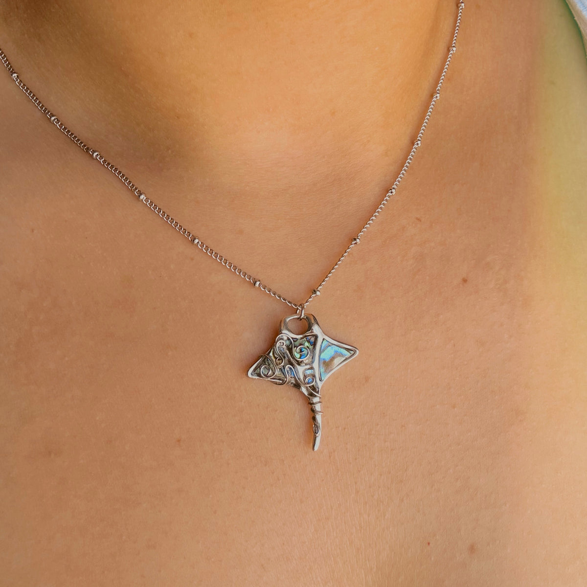 Wrapped abalone manta ray necklace