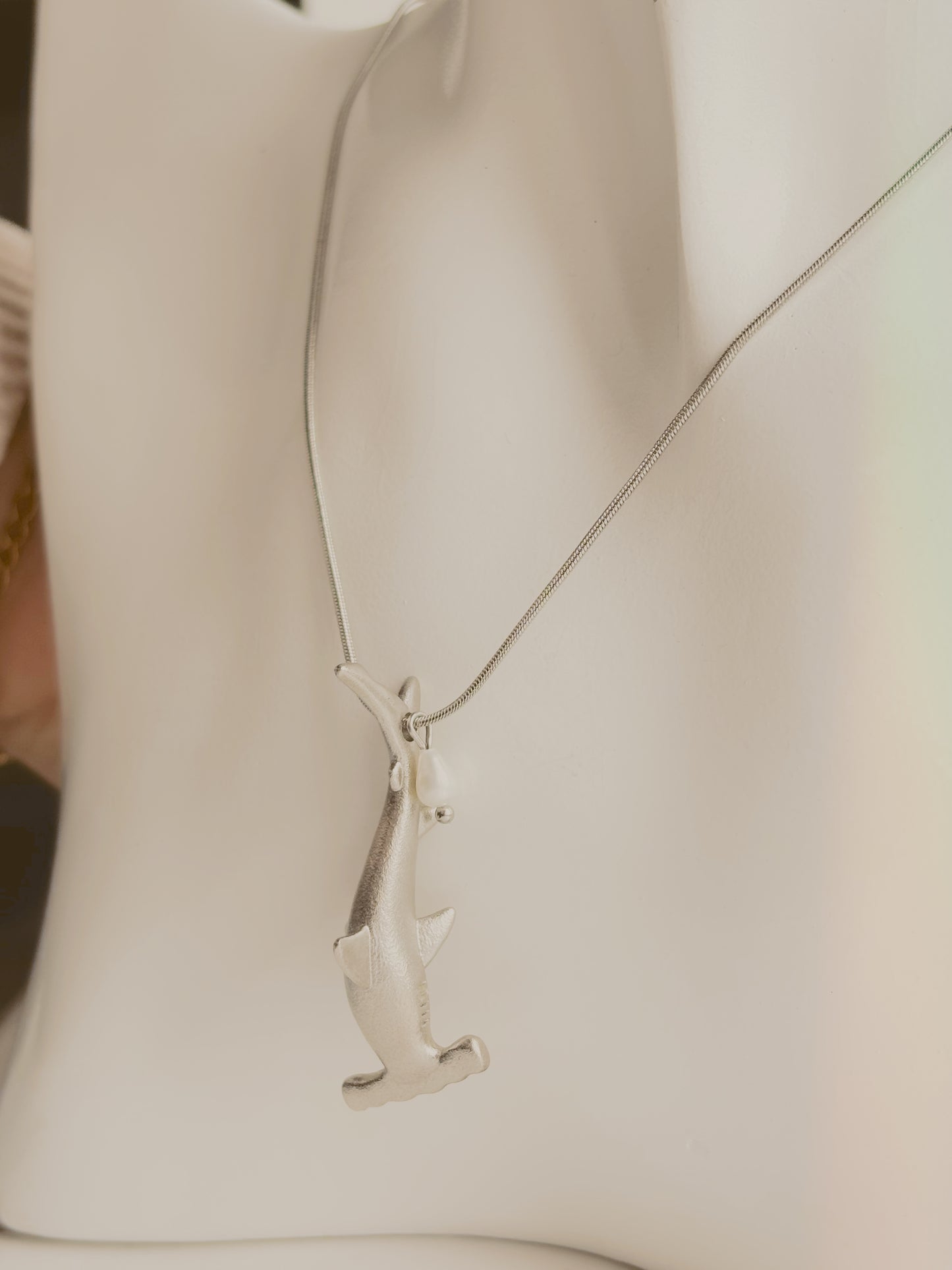 Hammer head shark & fresh water pearl necklace | waterproof | tarnish free