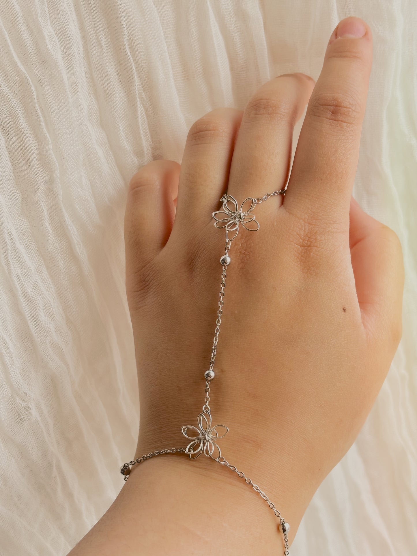 Handmade flower hand chain - tarnish free - gold or silver