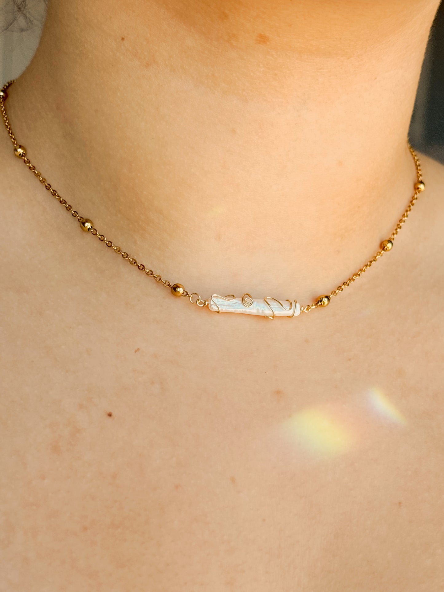 Unique freshwater pearl hand wrapped necklace