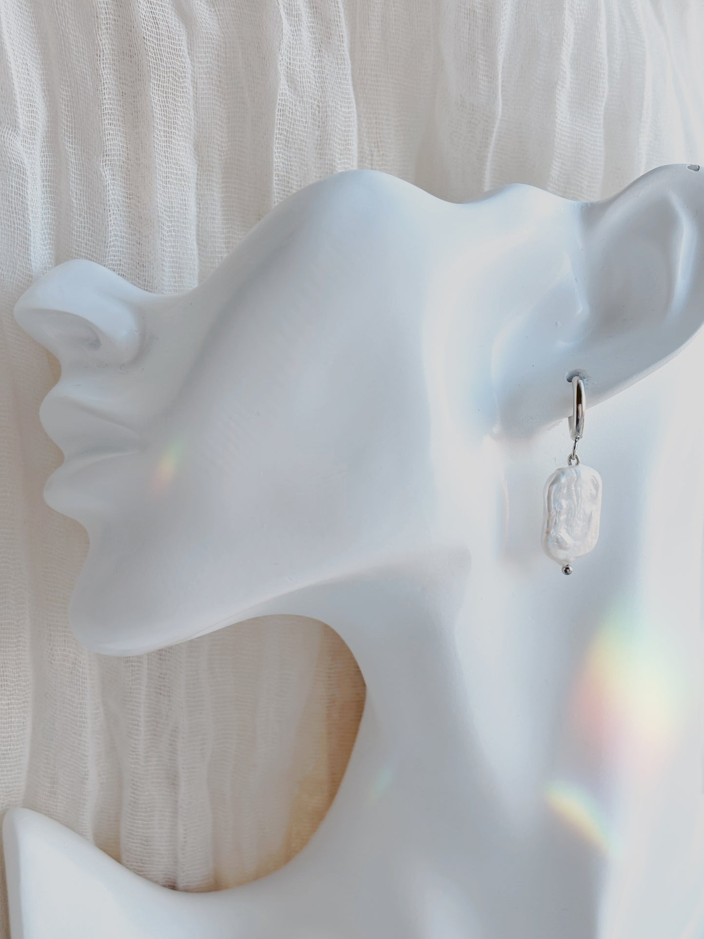 Square shaped Natural freshwater pearl tarnish free earrings - silver or gold