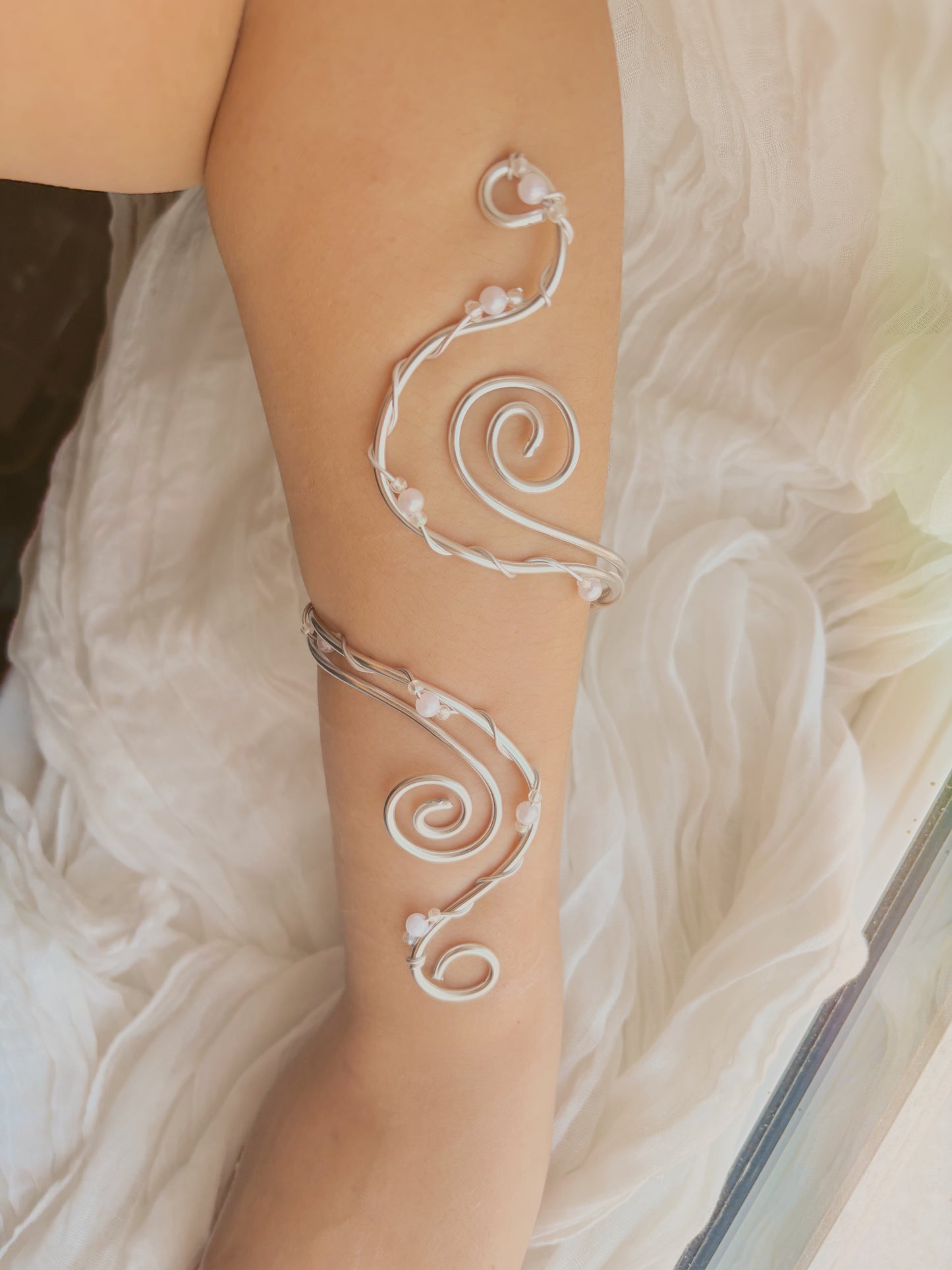 Gold or Silver handmade arm cuff with added details
