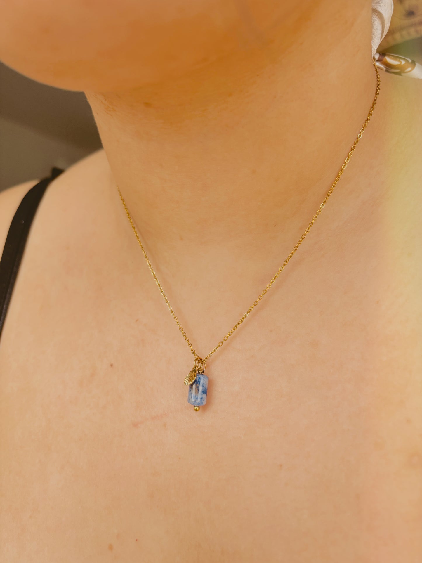 Ocean stone necklace with small shell - tarnish free - gold & silver
