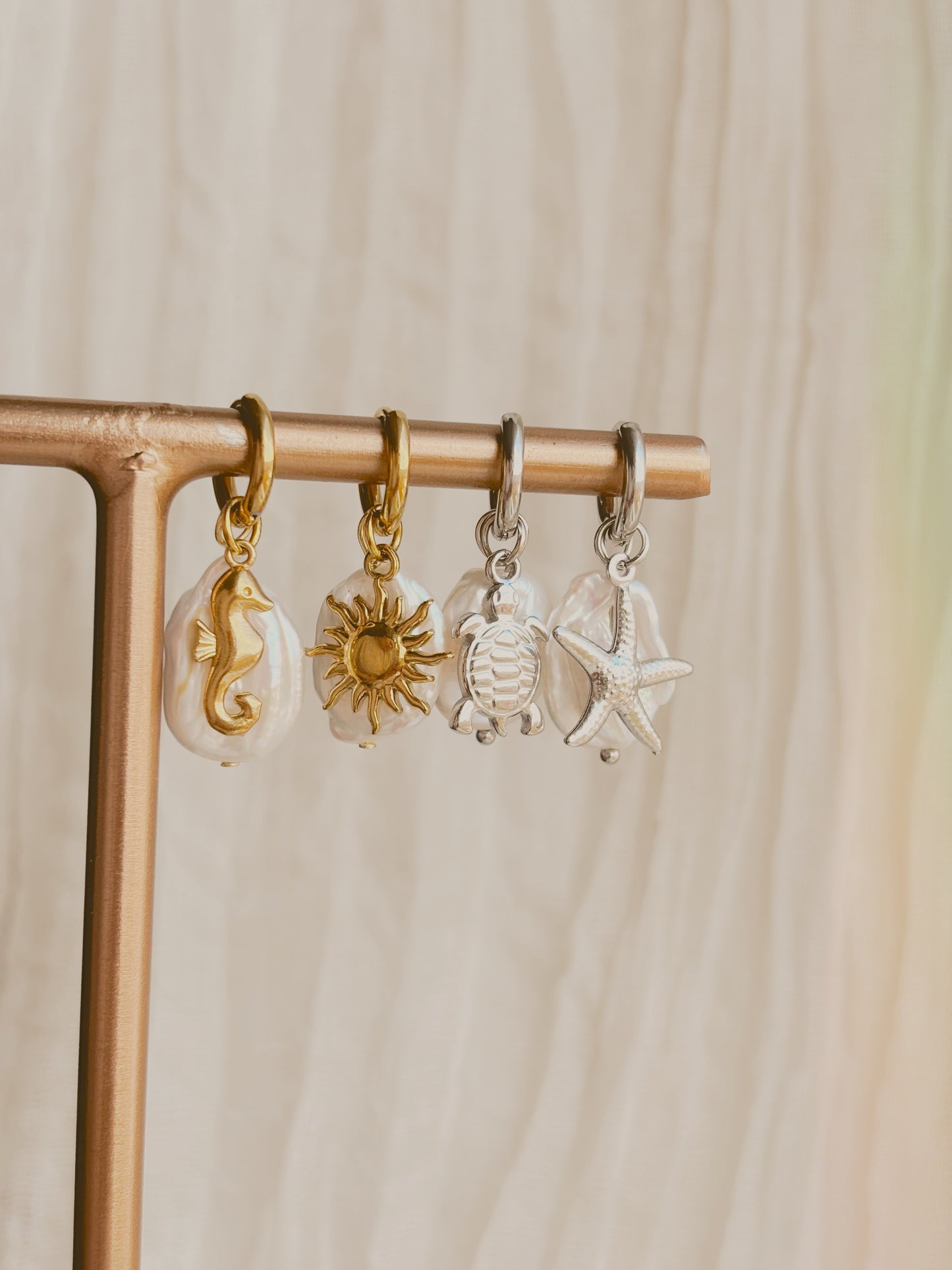 Real fresh water pearl earrings with customisable ocean pendants - tarnish free - gold and silver