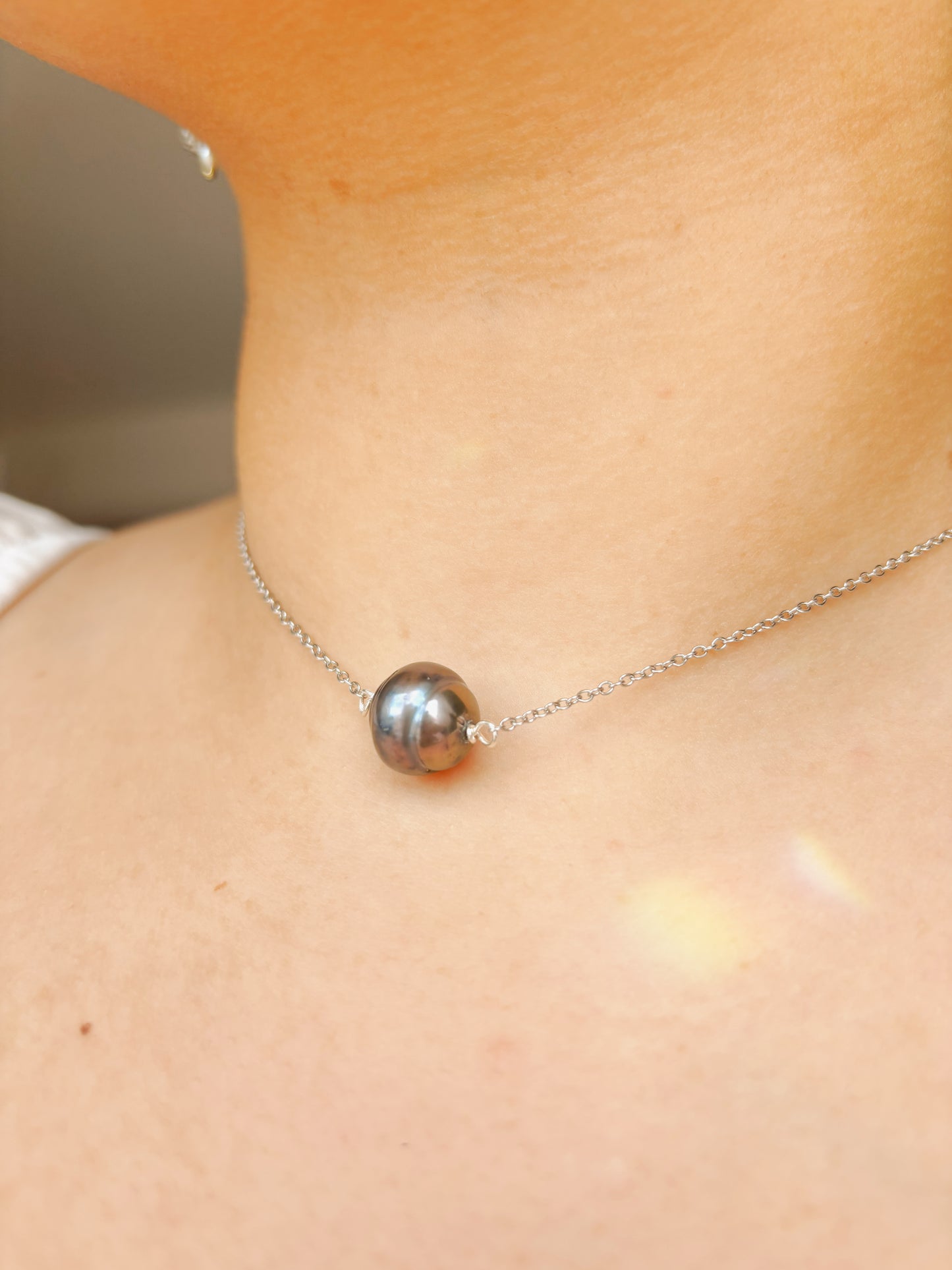Freshwater dark pearl chocker tarnish free handmade - inspired by Lilo and Stitch