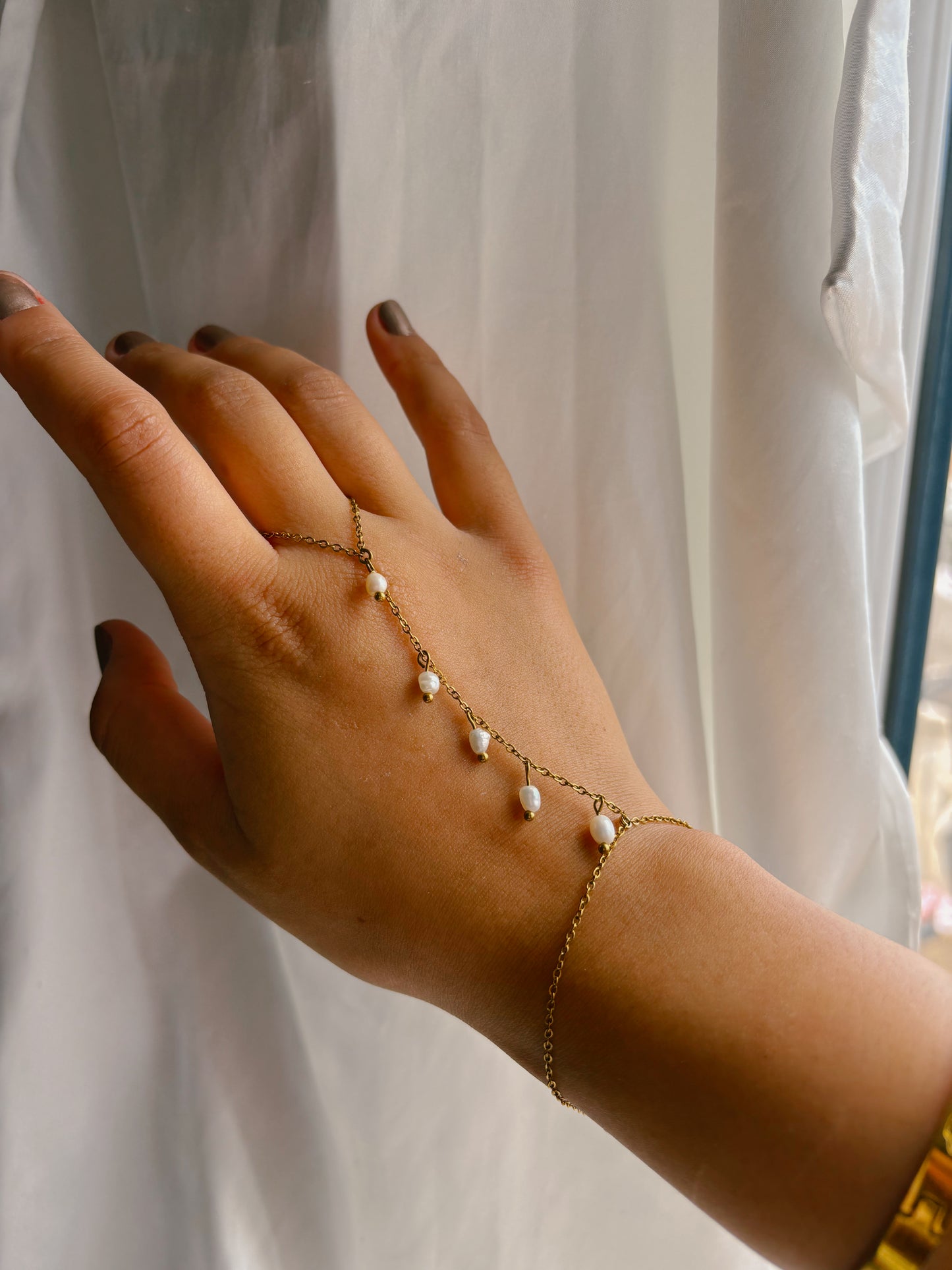 Hanging pearl hand chain | real pearls | waterproof | tarnish free | handmade