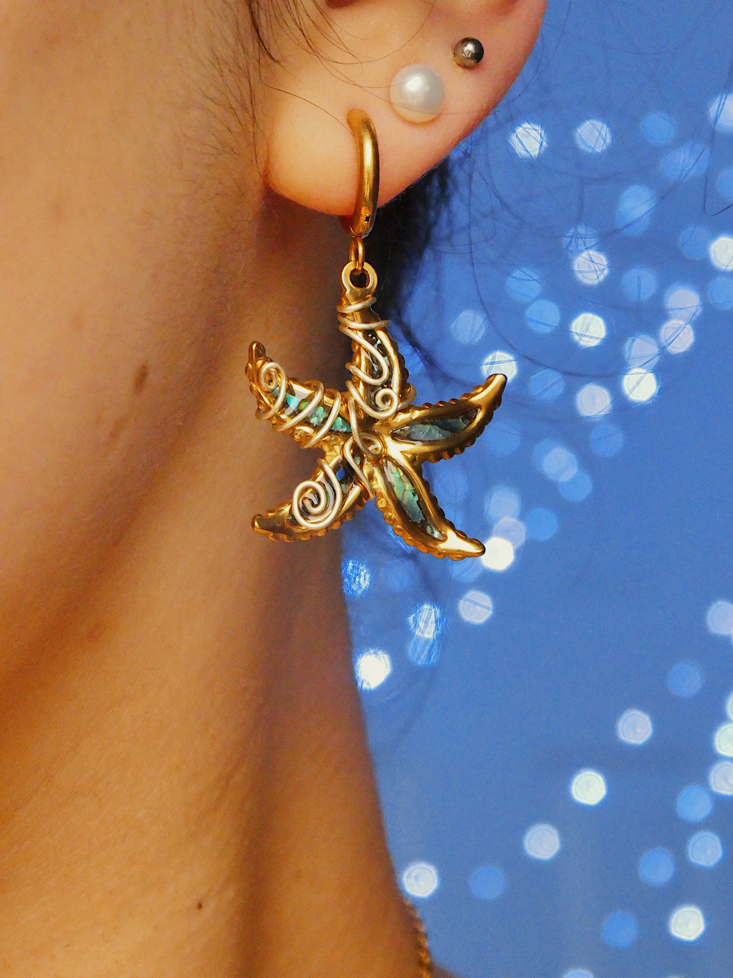 Abalone Starfish earrings | hand wrapped | PVD gold plating | tarnish free | waterproof