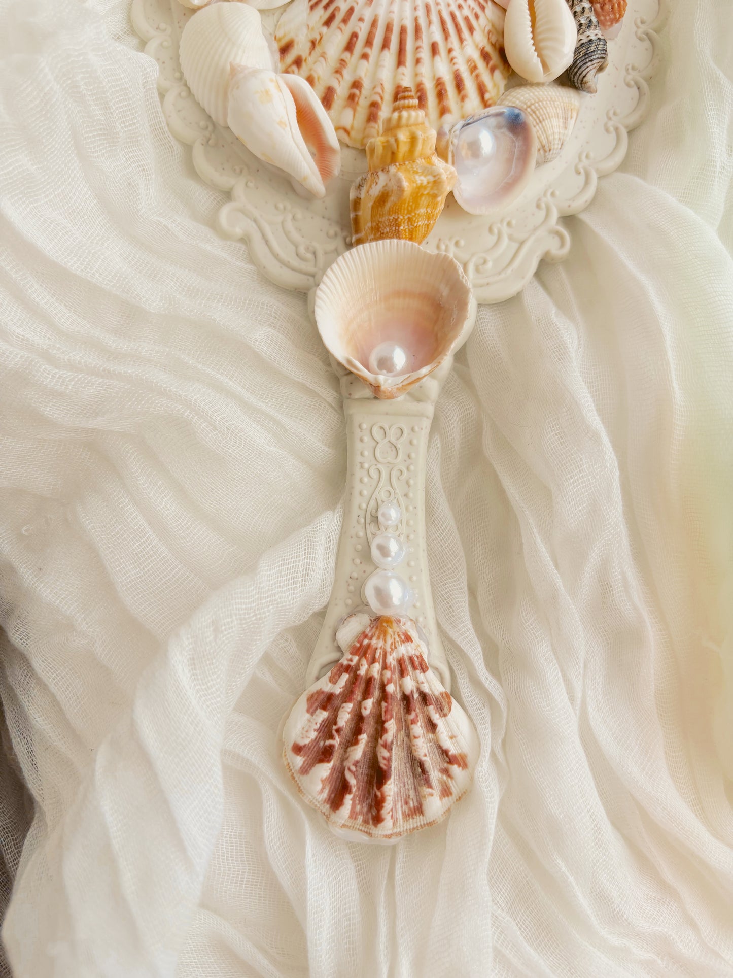 hand held mirror - hand crafted design with shells