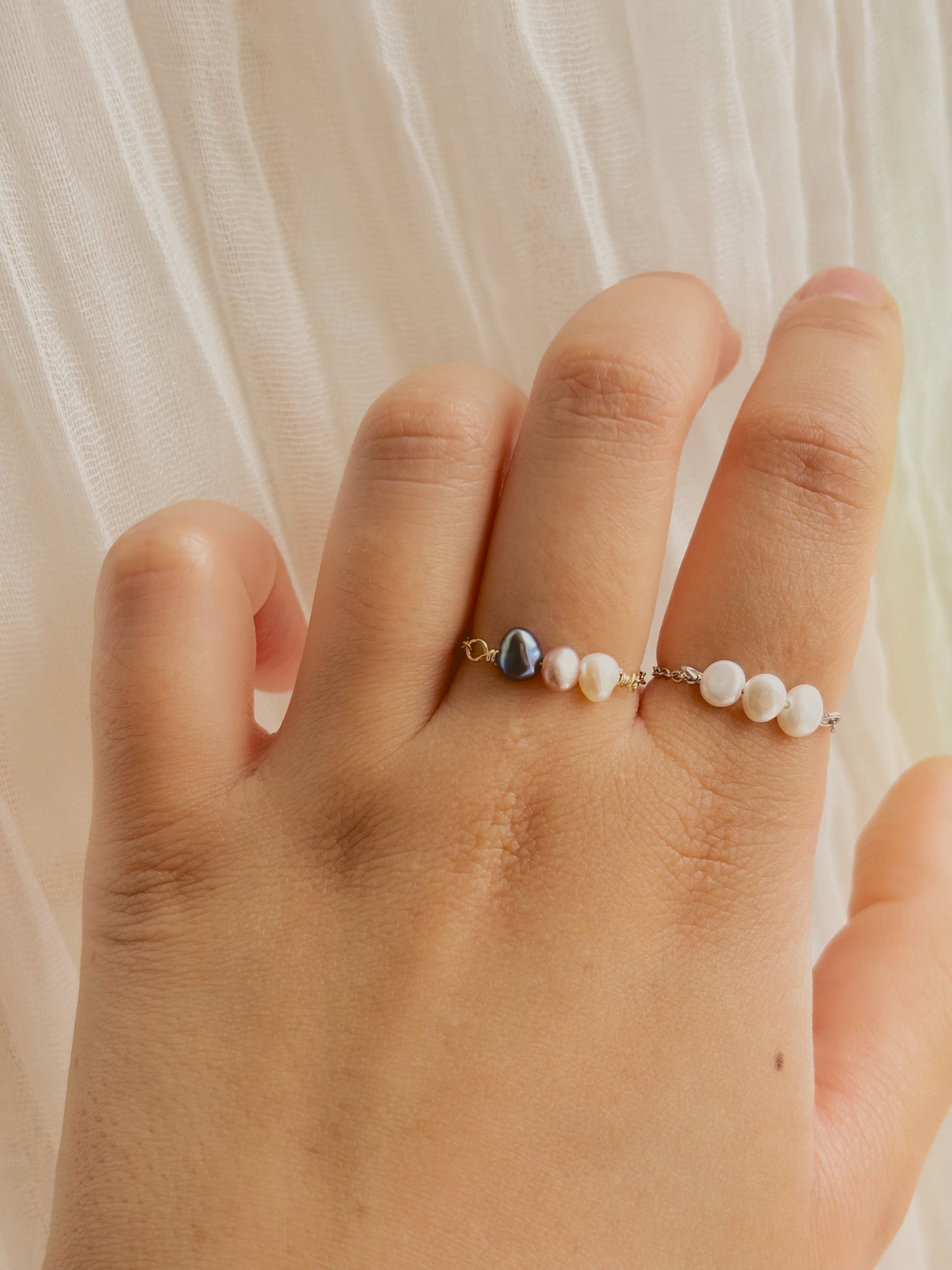 Fresh water pearl Ajustable chain ring