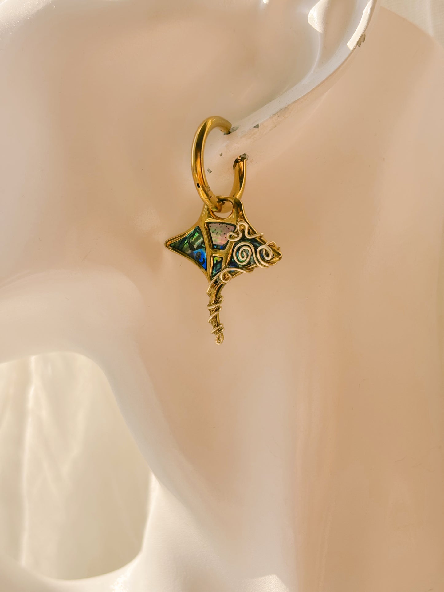 Abalone manta ray earrings
