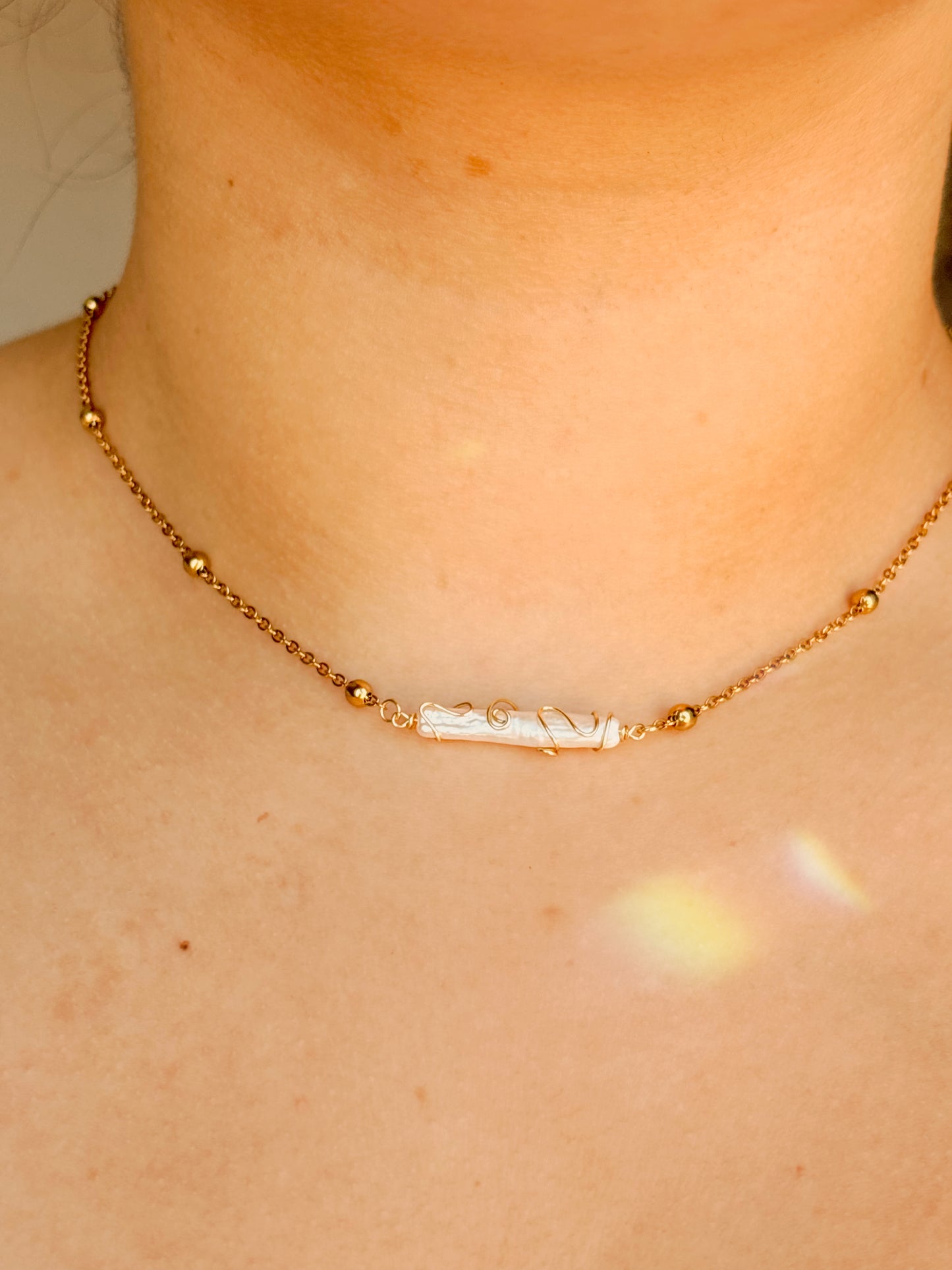 Unique freshwater pearl hand wrapped necklace