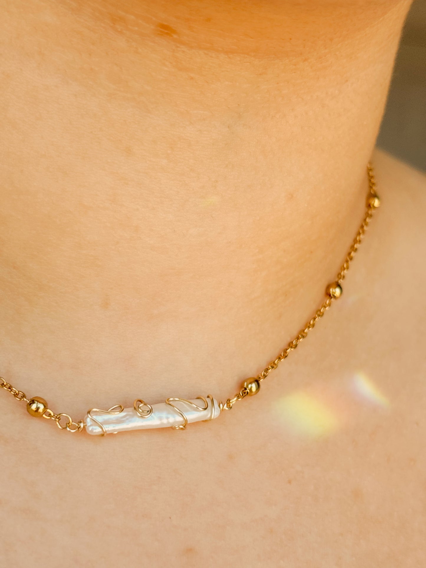 Unique freshwater pearl hand wrapped necklace