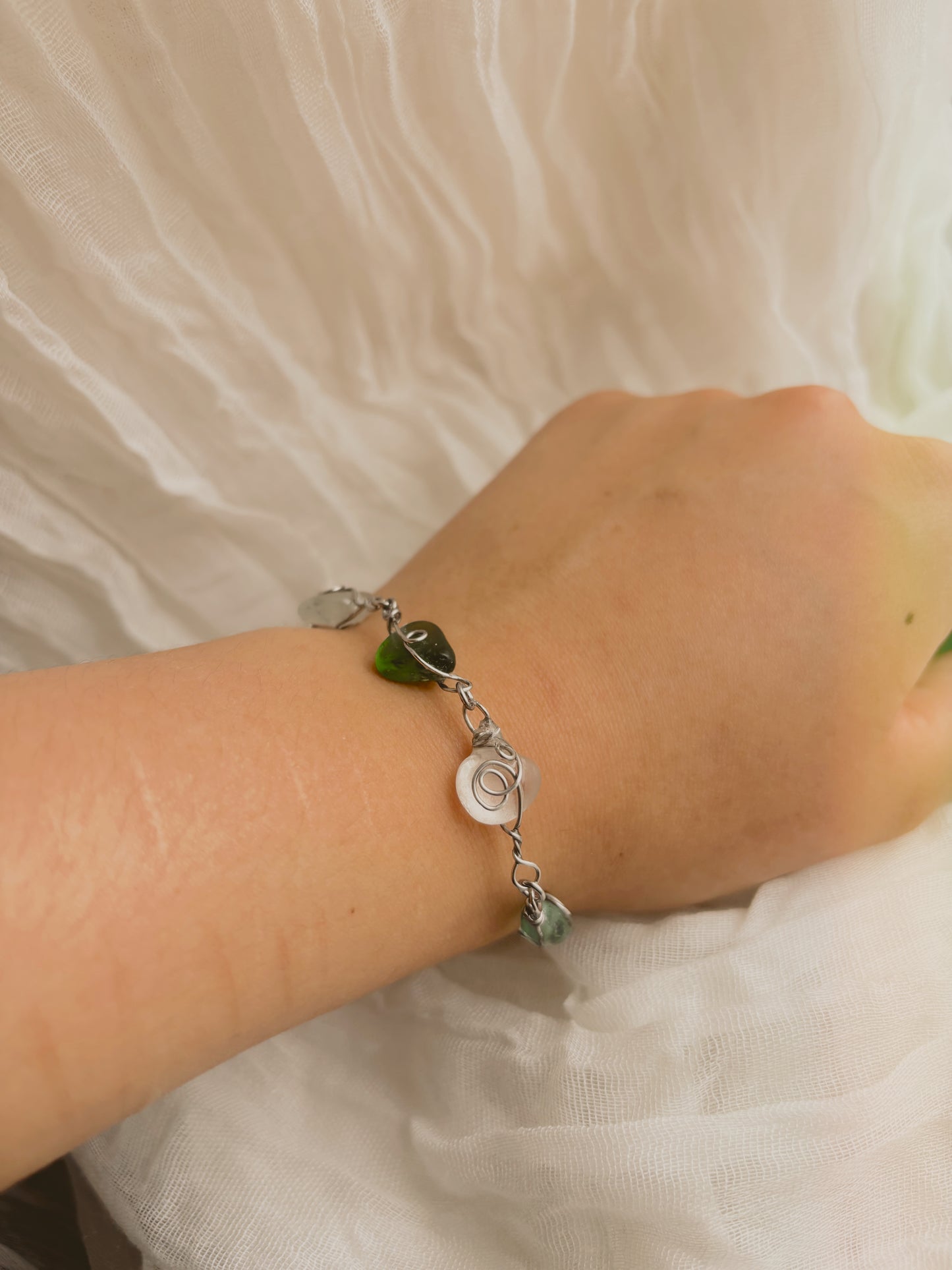 Mermaid Sea Glass Bracelet - Tarnish Free - Gold or Silver - Handmade