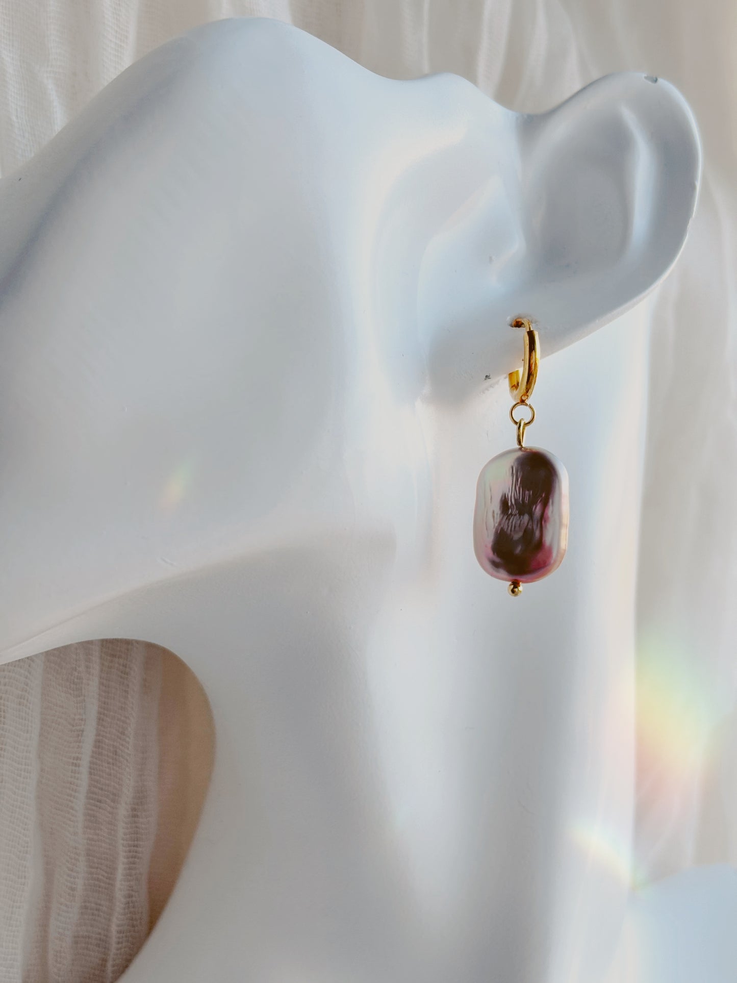 Square shaped Natural freshwater pearl tarnish free earrings - silver or gold