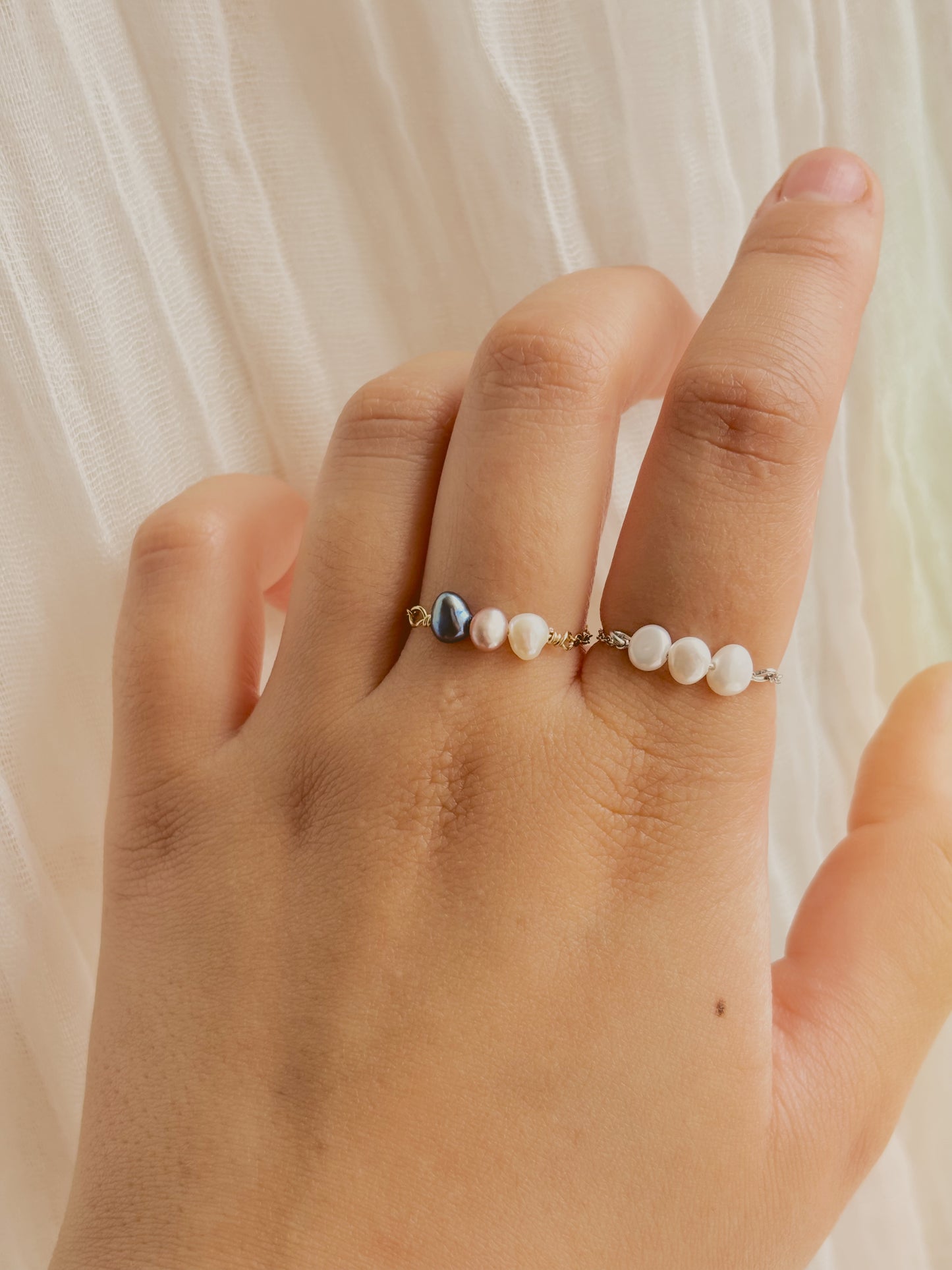 Fresh water pearl Ajustable chain ring