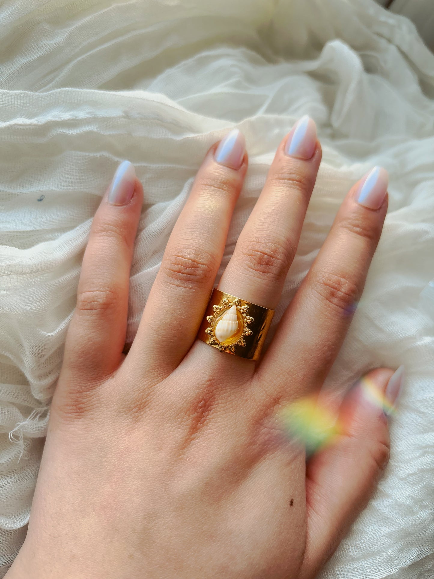 18k Gold natural shell ring tarnish free handmade