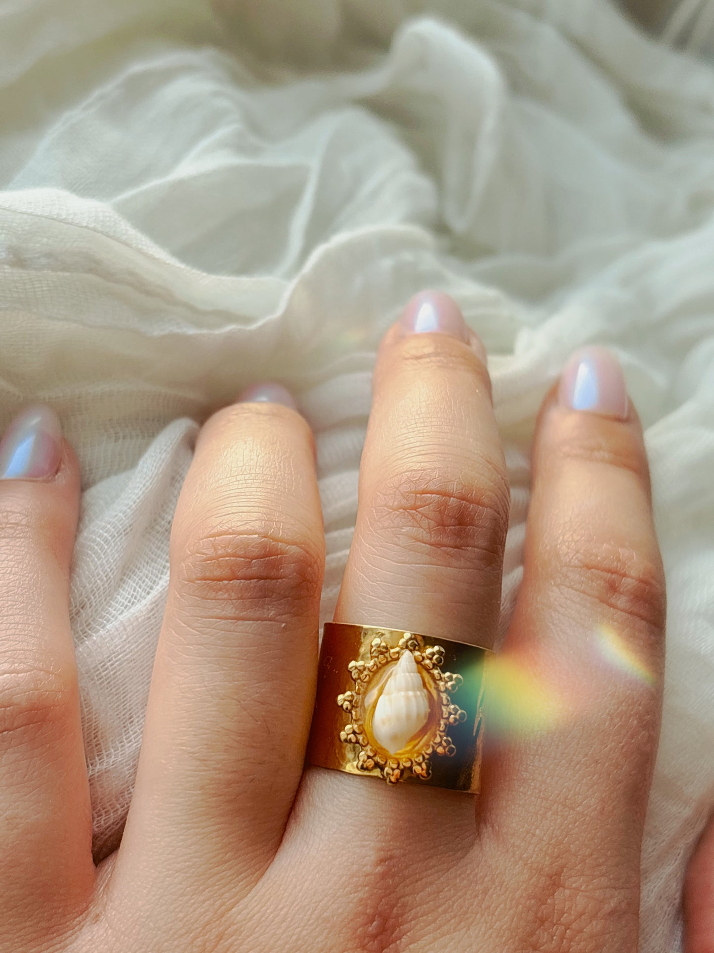 18k Gold natural shell ring tarnish free handmade