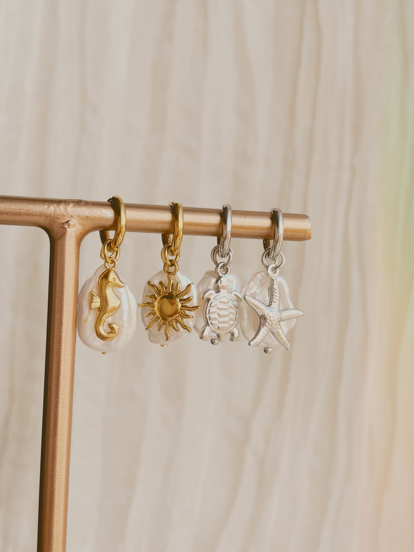 Real fresh water pearl earrings with customisable ocean pendants - tarnish free - gold and silver