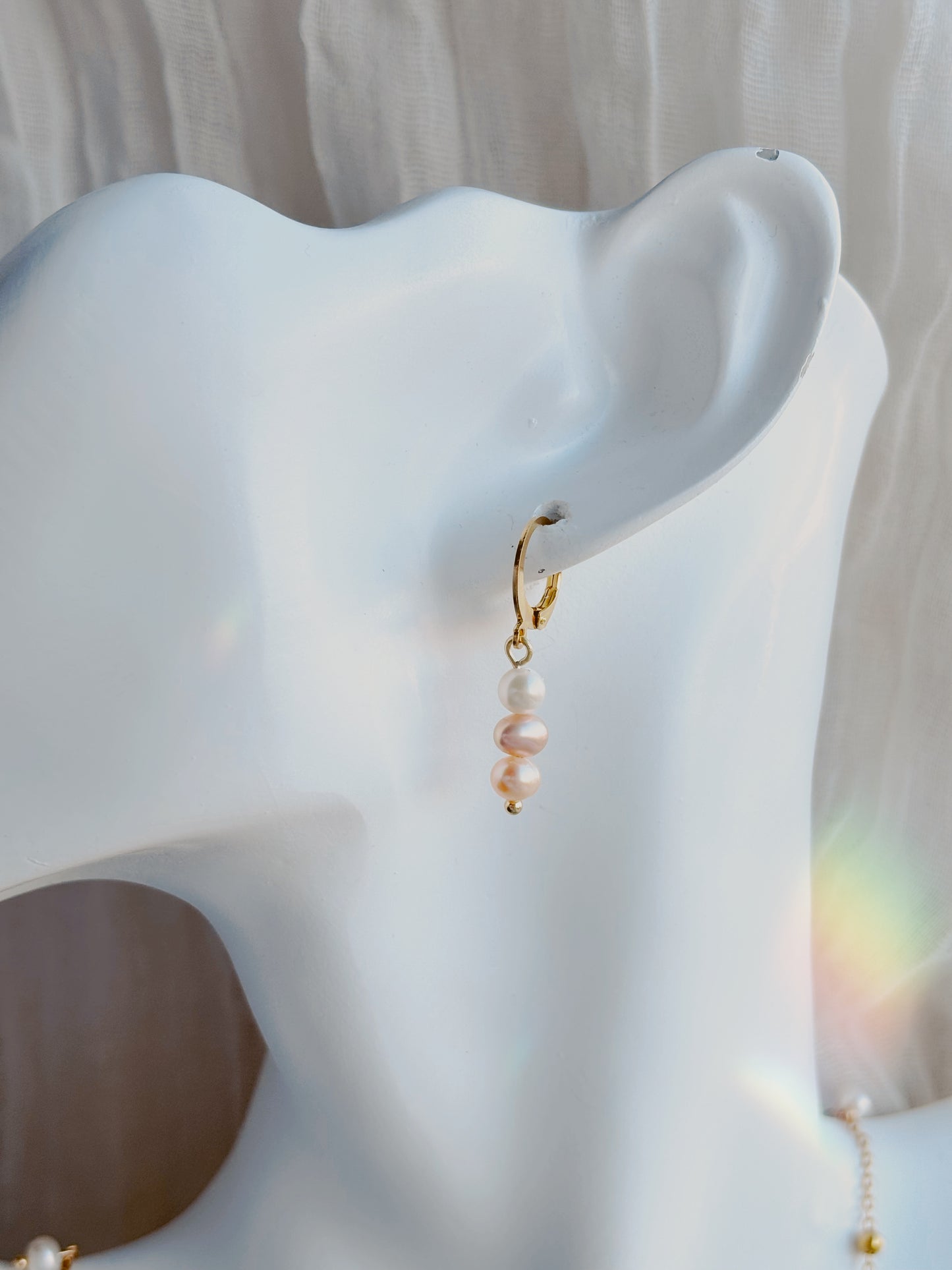 Mixed colour Natural freshwater pearl tarnish free earrings - silver or gold