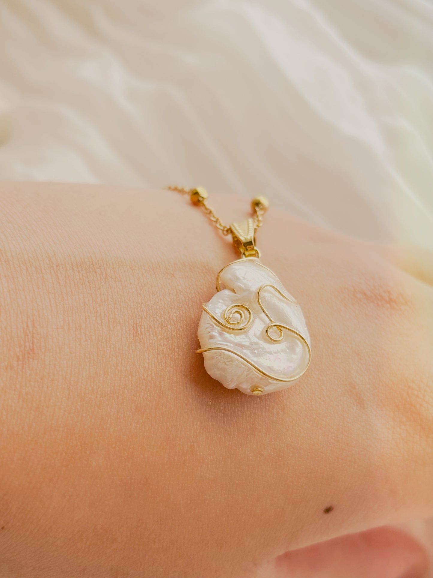 Unique freshwater pearl hand wrapped necklace