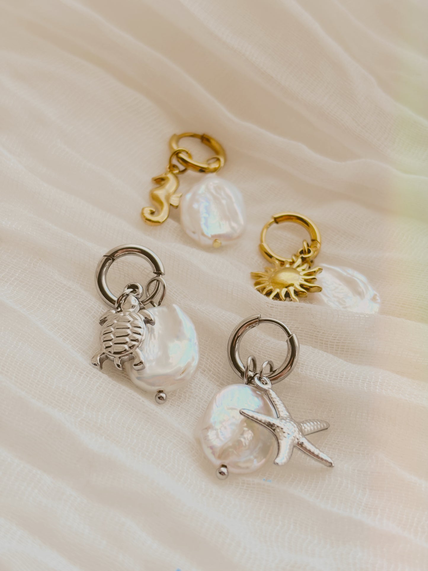 Real fresh water pearl earrings with customisable ocean pendants - tarnish free - gold and silver