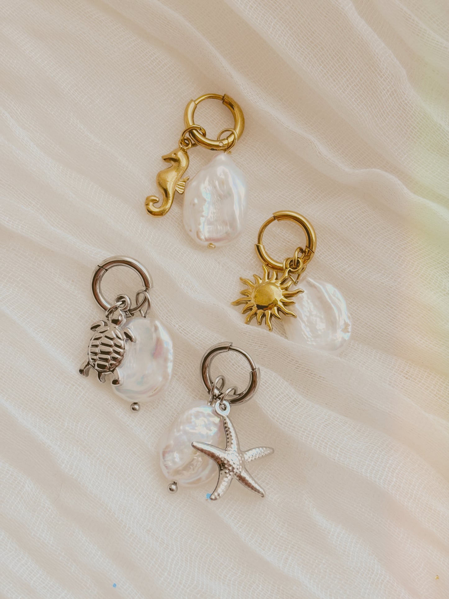 Real fresh water pearl earrings with customisable ocean pendants - tarnish free - gold and silver