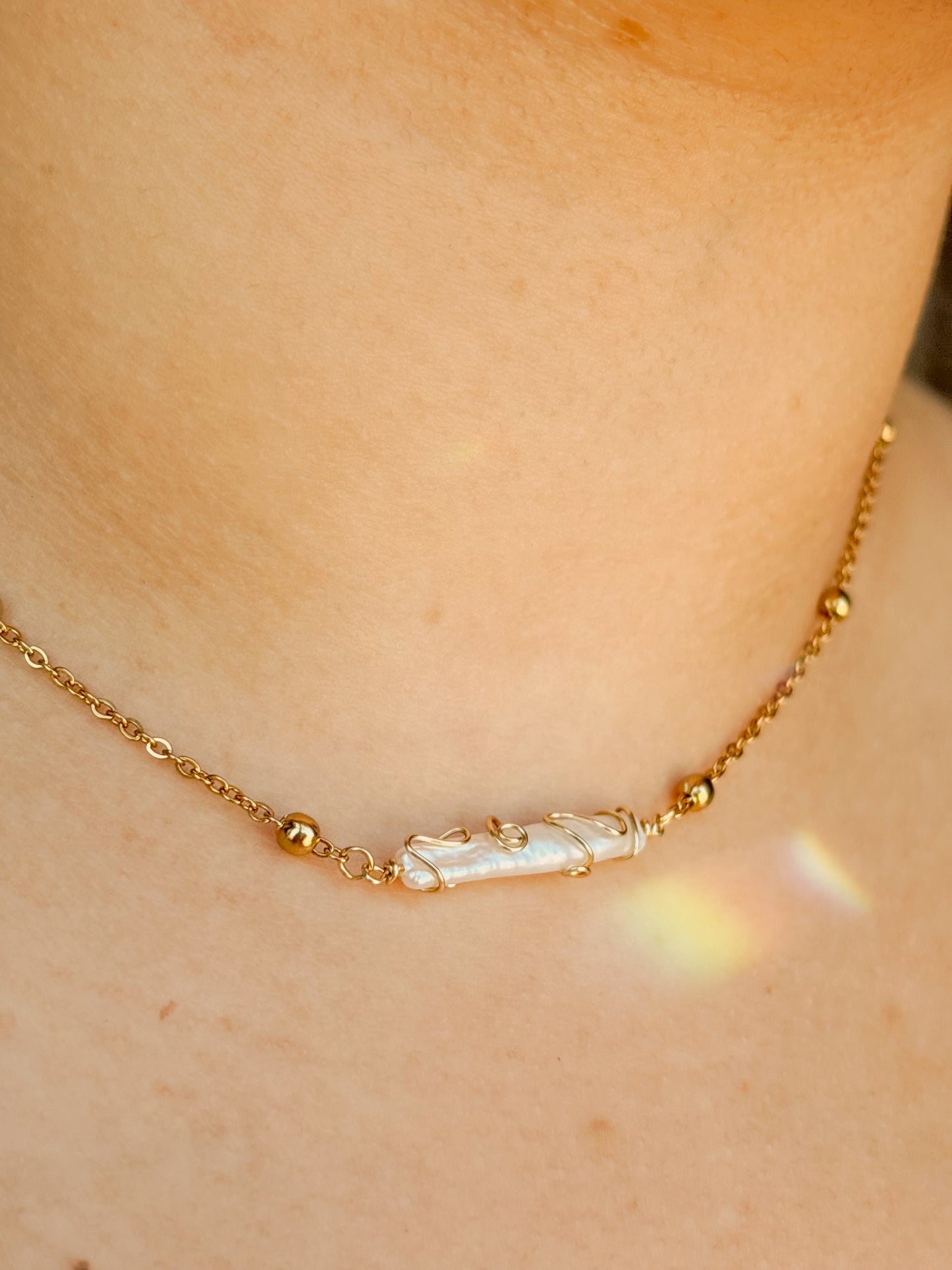 Unique freshwater pearl hand wrapped necklace