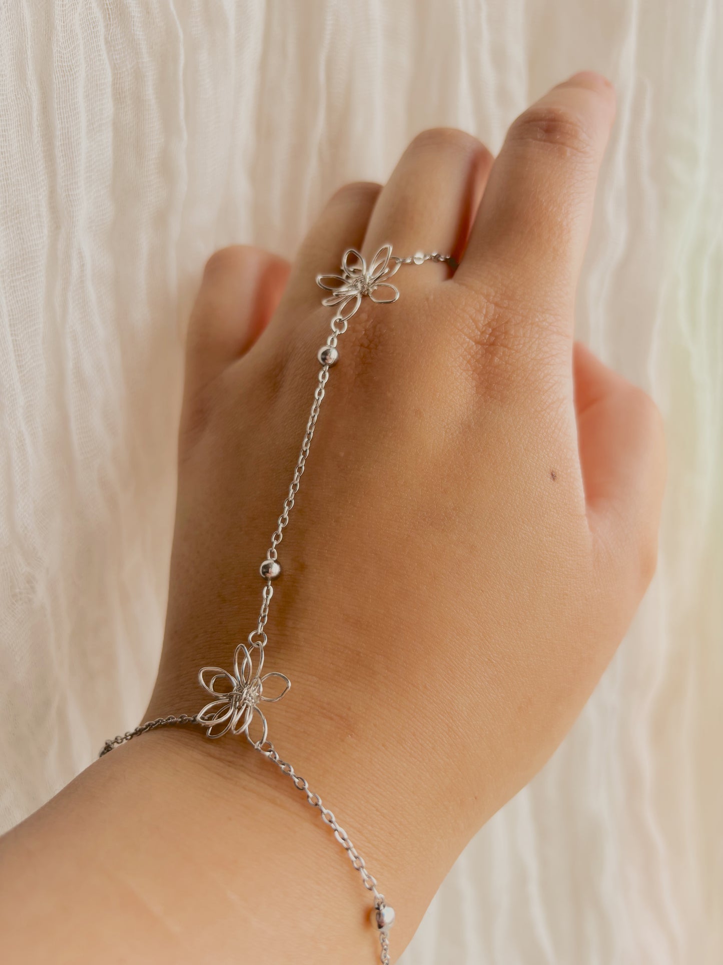Handmade flower hand chain - tarnish free - gold or silver