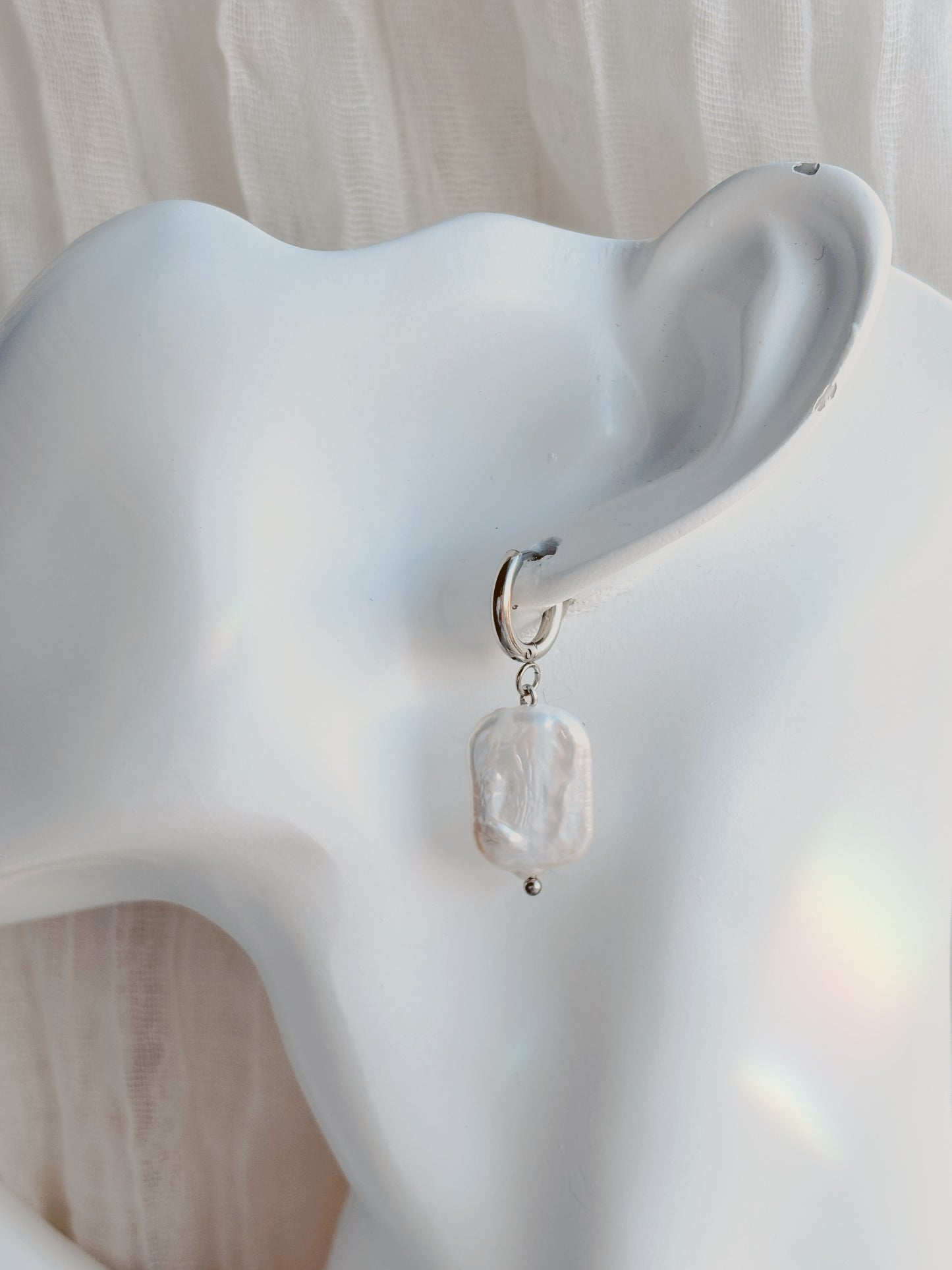 Square shaped Natural freshwater pearl tarnish free earrings - silver or gold