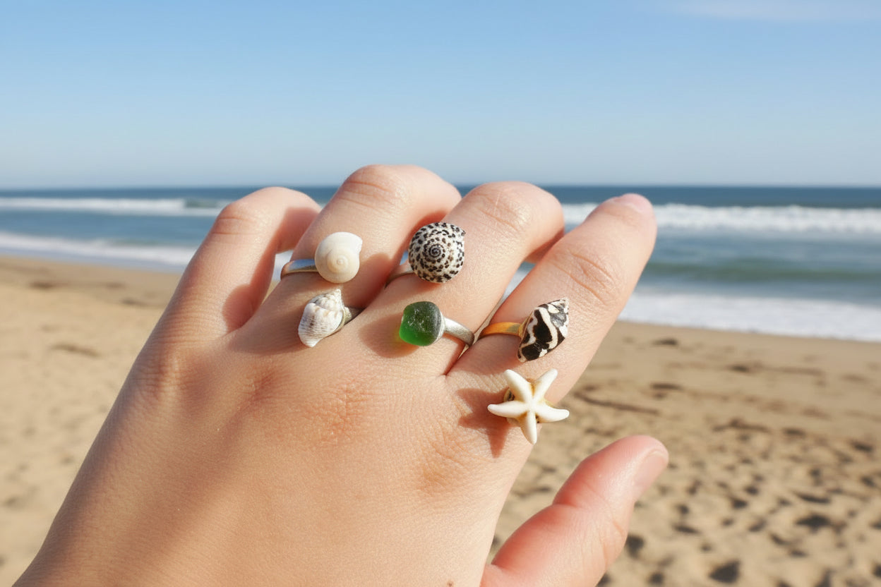 Customisable shell & sea glass rings