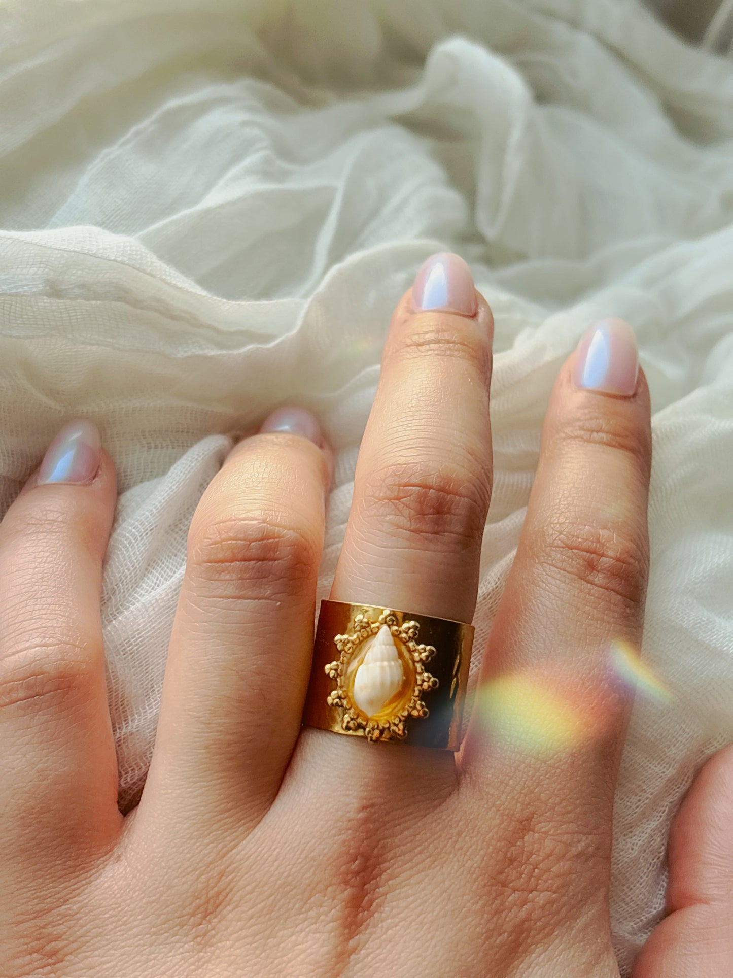 18k Gold natural shell ring tarnish free handmade