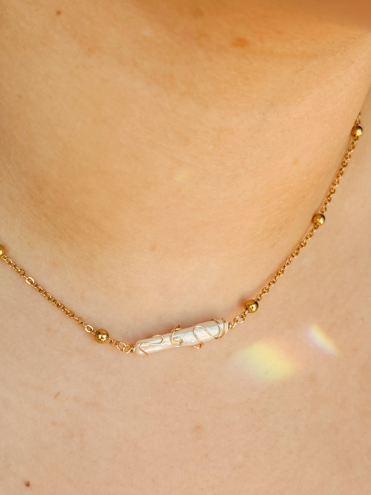 Unique freshwater pearl hand wrapped necklace