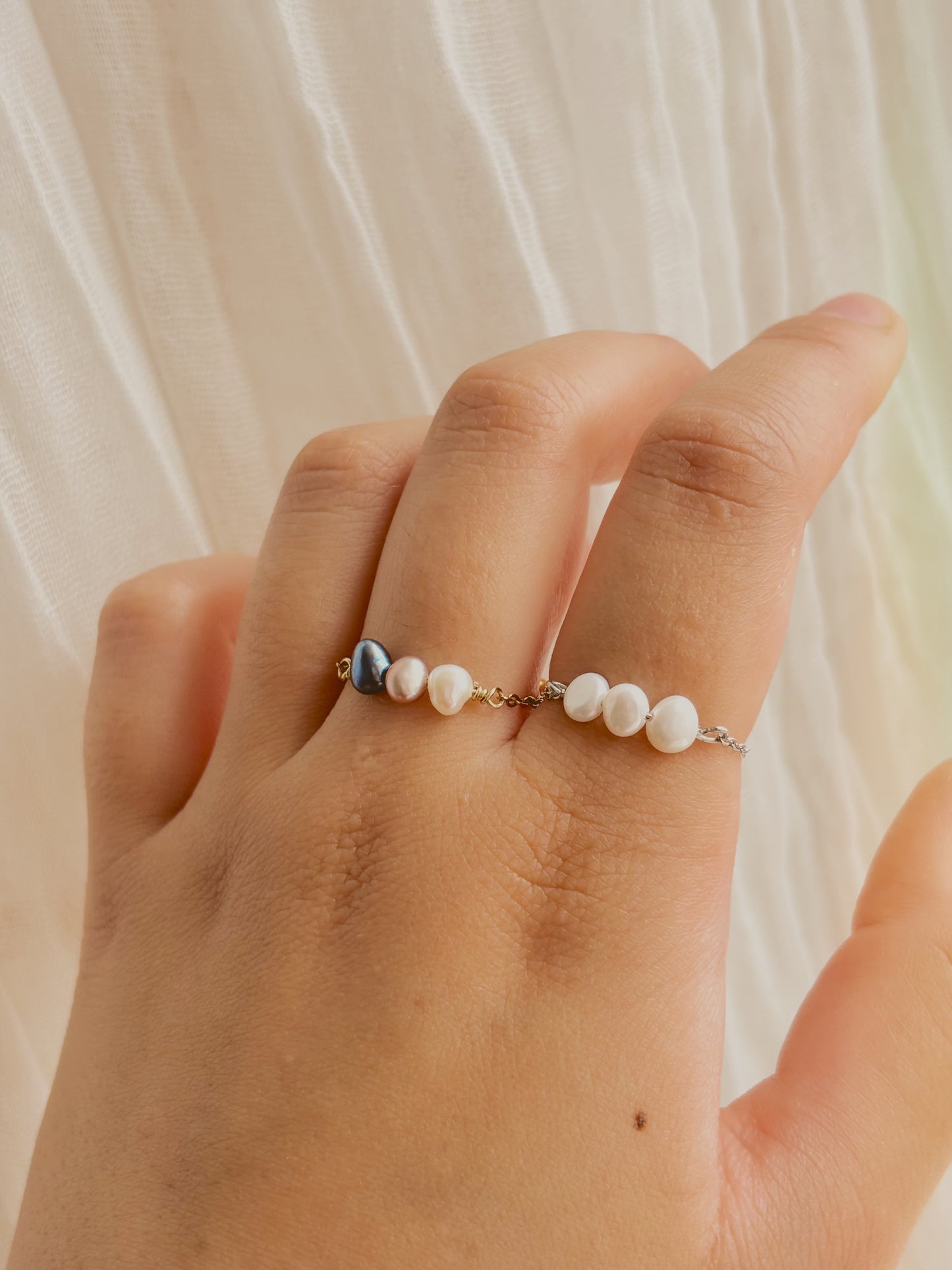 Fresh water pearl Ajustable chain ring