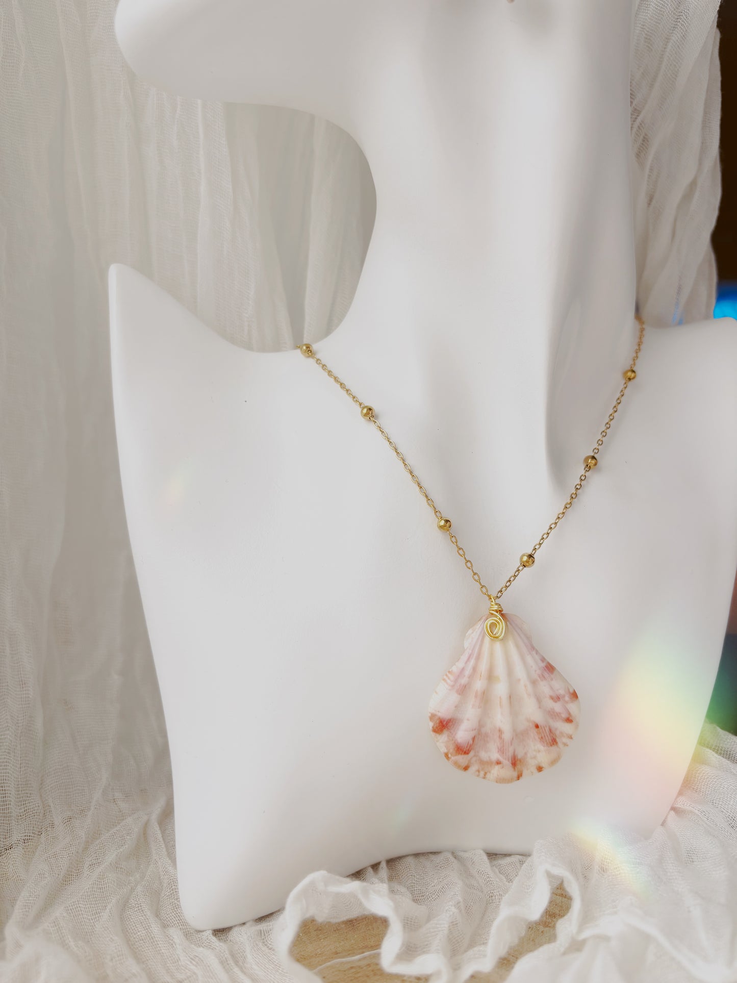 Natural hand picked shell necklace tarnish free gold and silver