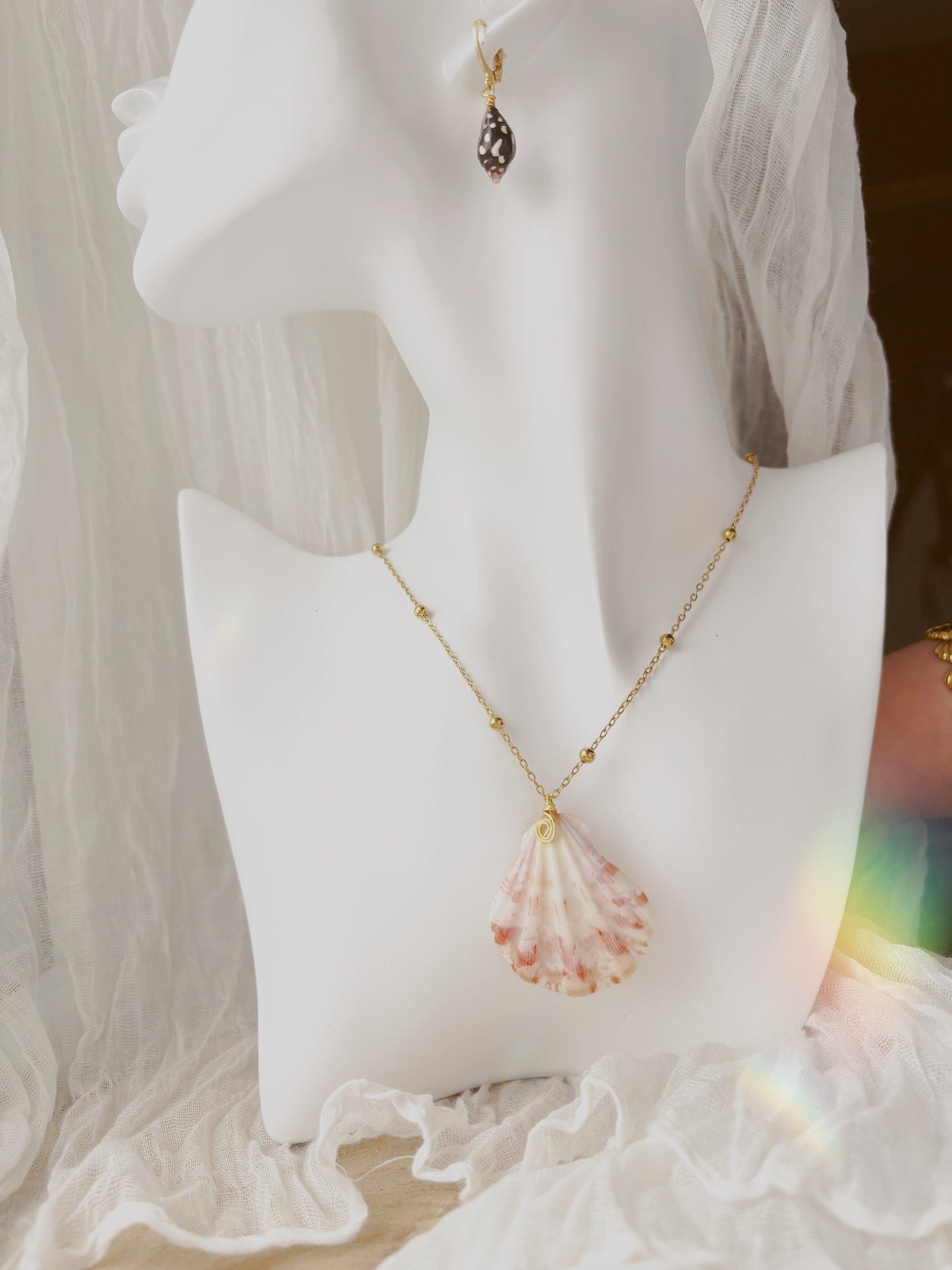 Natural hand picked shell necklace tarnish free gold and silver