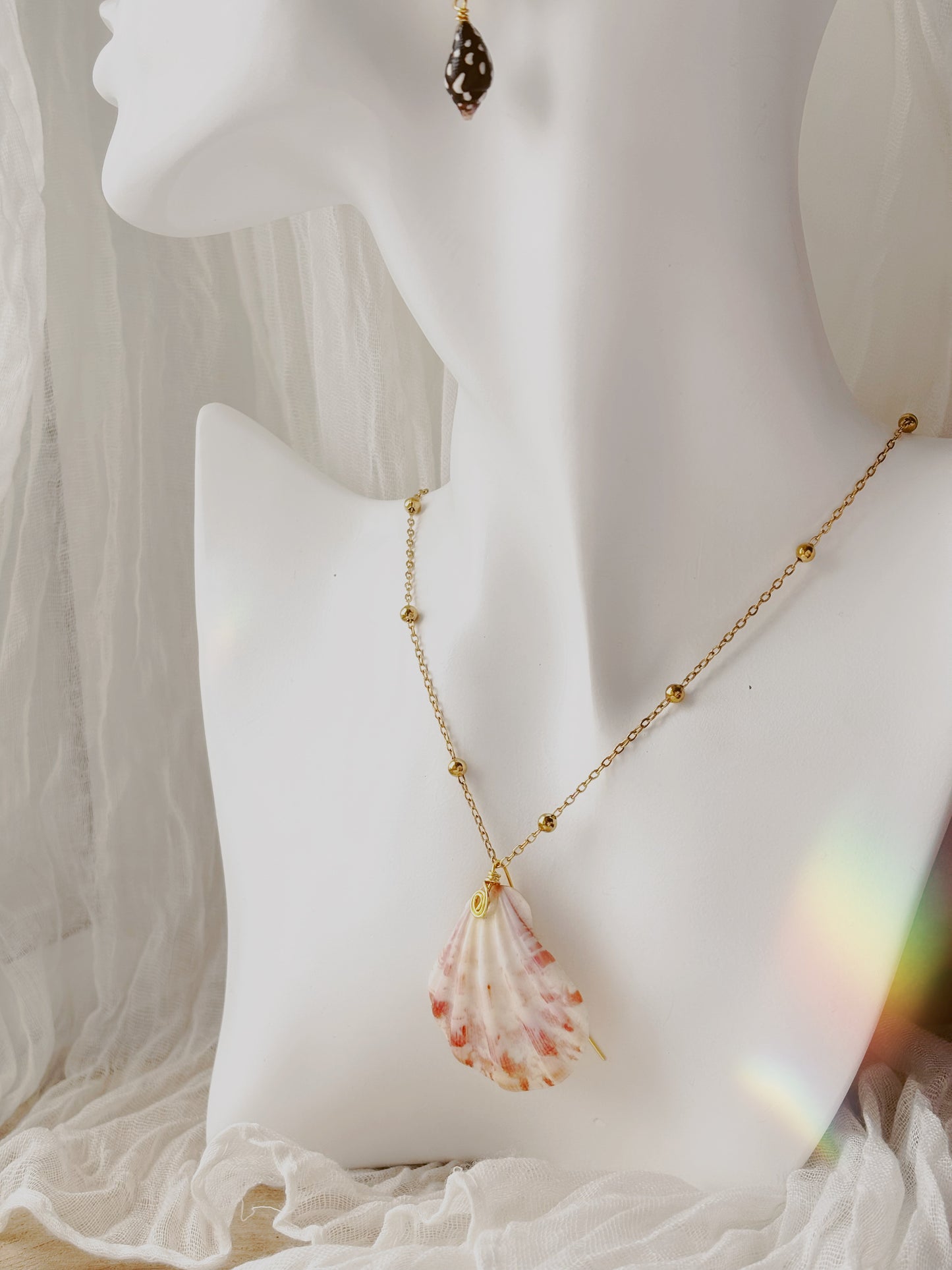 Natural hand picked shell necklace tarnish free gold and silver