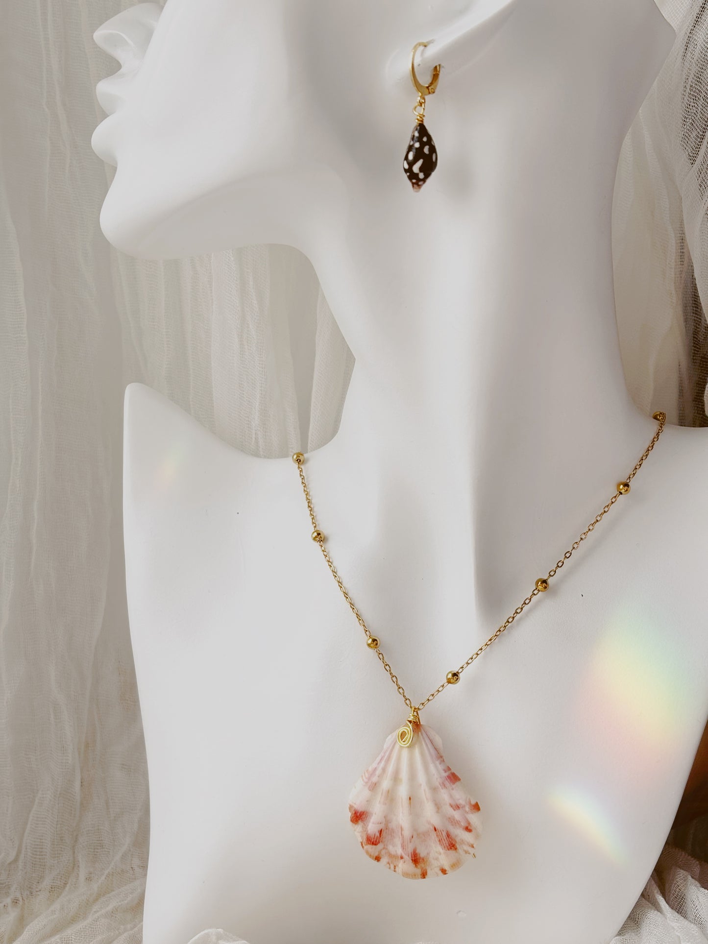 Natural hand picked shell necklace tarnish free gold and silver