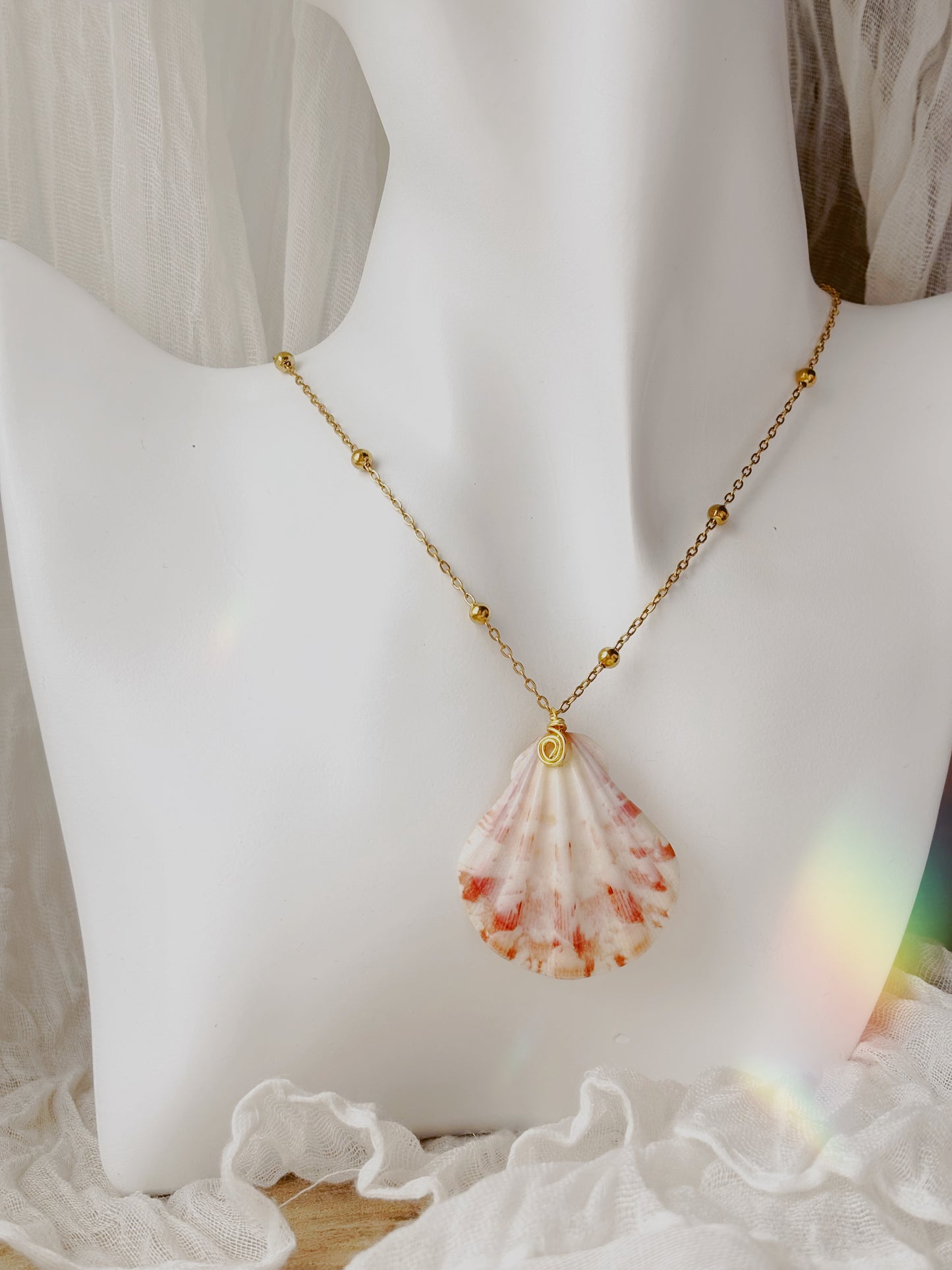 Natural hand picked shell necklace tarnish free gold and silver