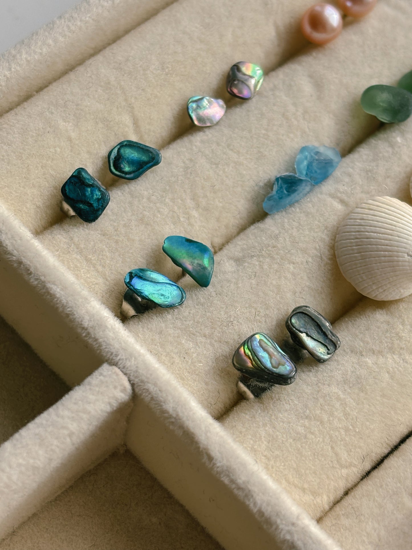 Natural shell & sea glass stud earrings