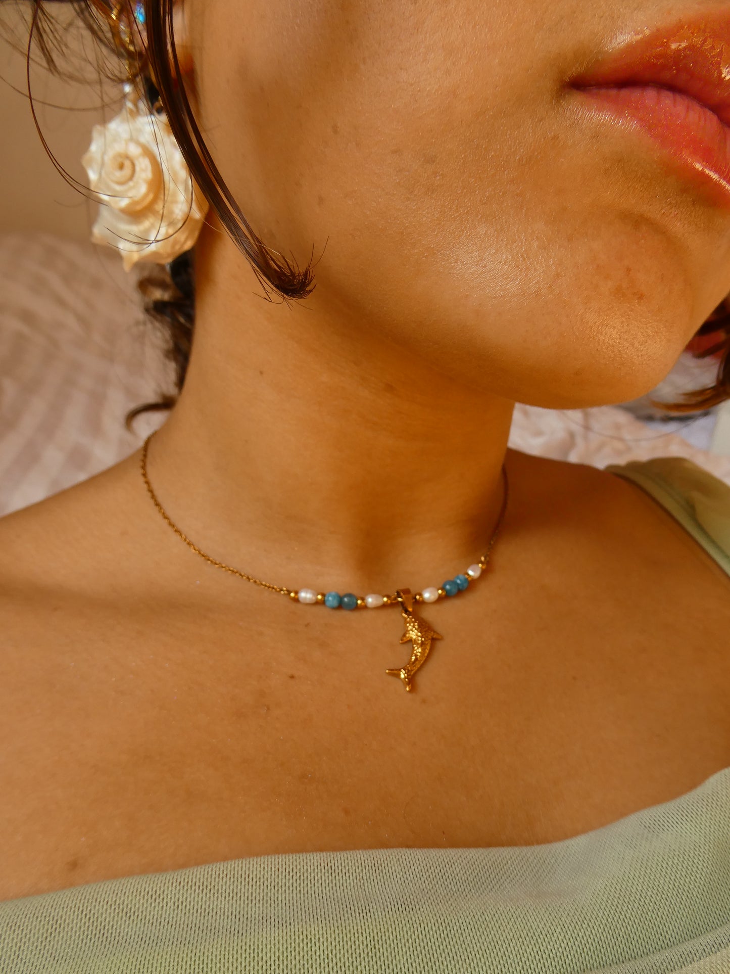 Whale Shark & pearls Necklace | handmade | waterproof | tarnish free | gold & silver