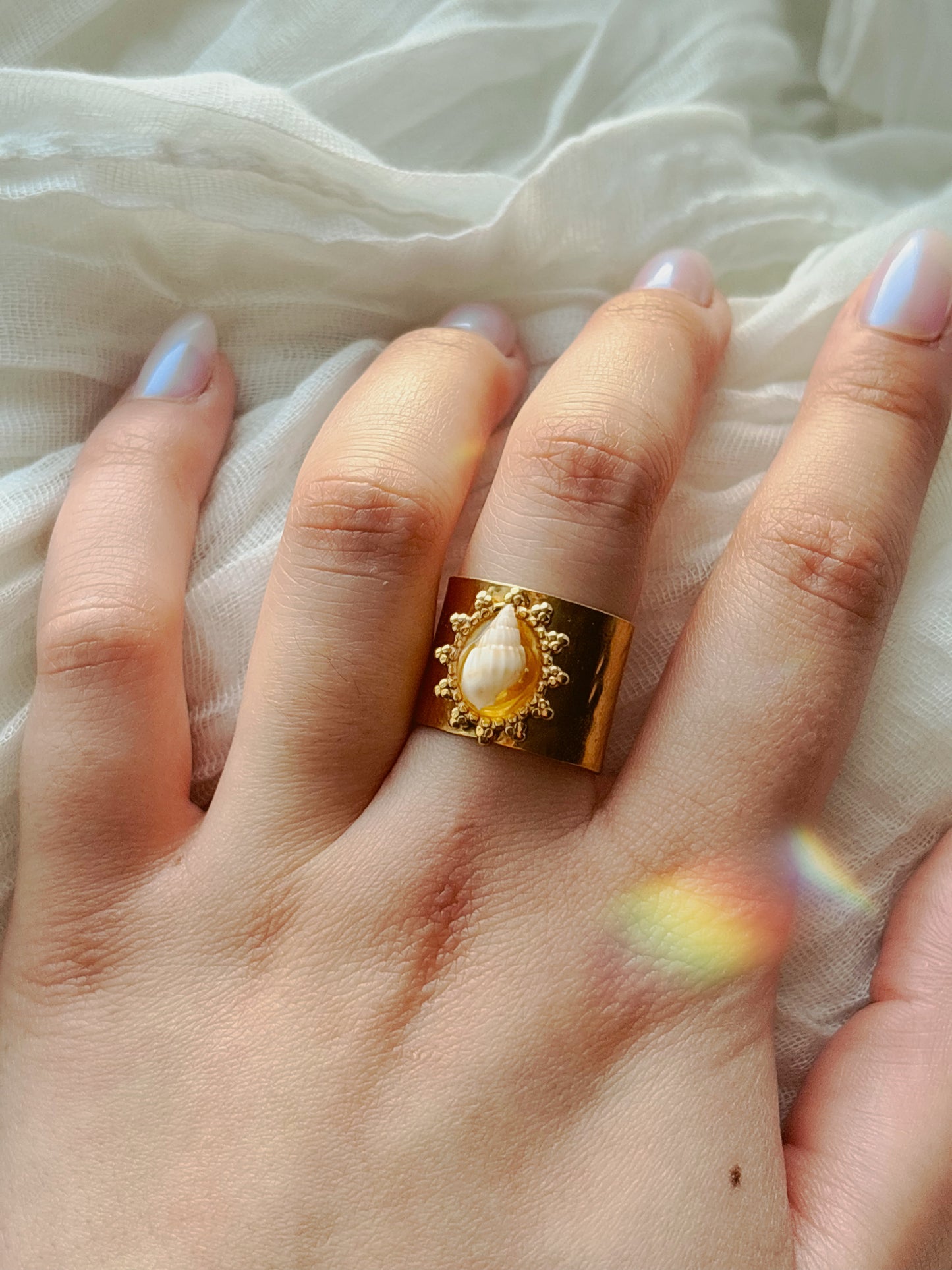 18k Gold natural shell ring tarnish free handmade