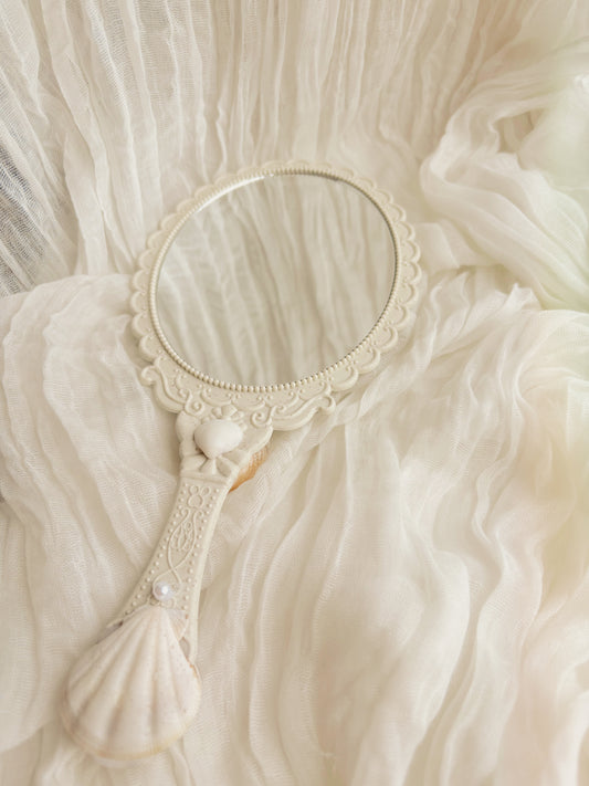 hand held mirror - hand crafted design with shells