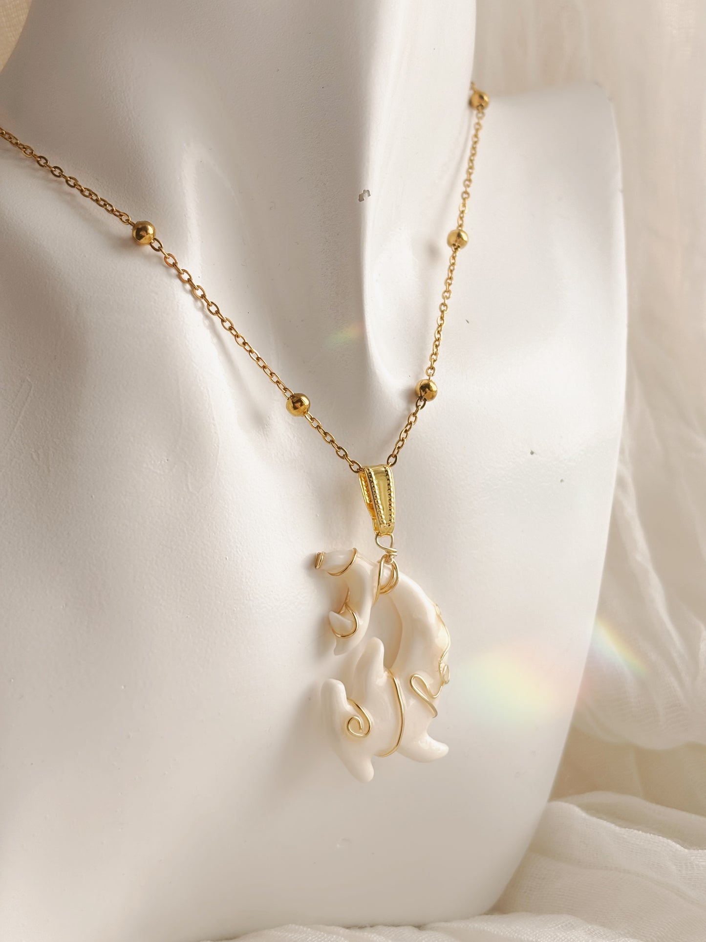 Hand Wrapped bone tooth shark necklace | waterproof | tarnish free | gold & silver