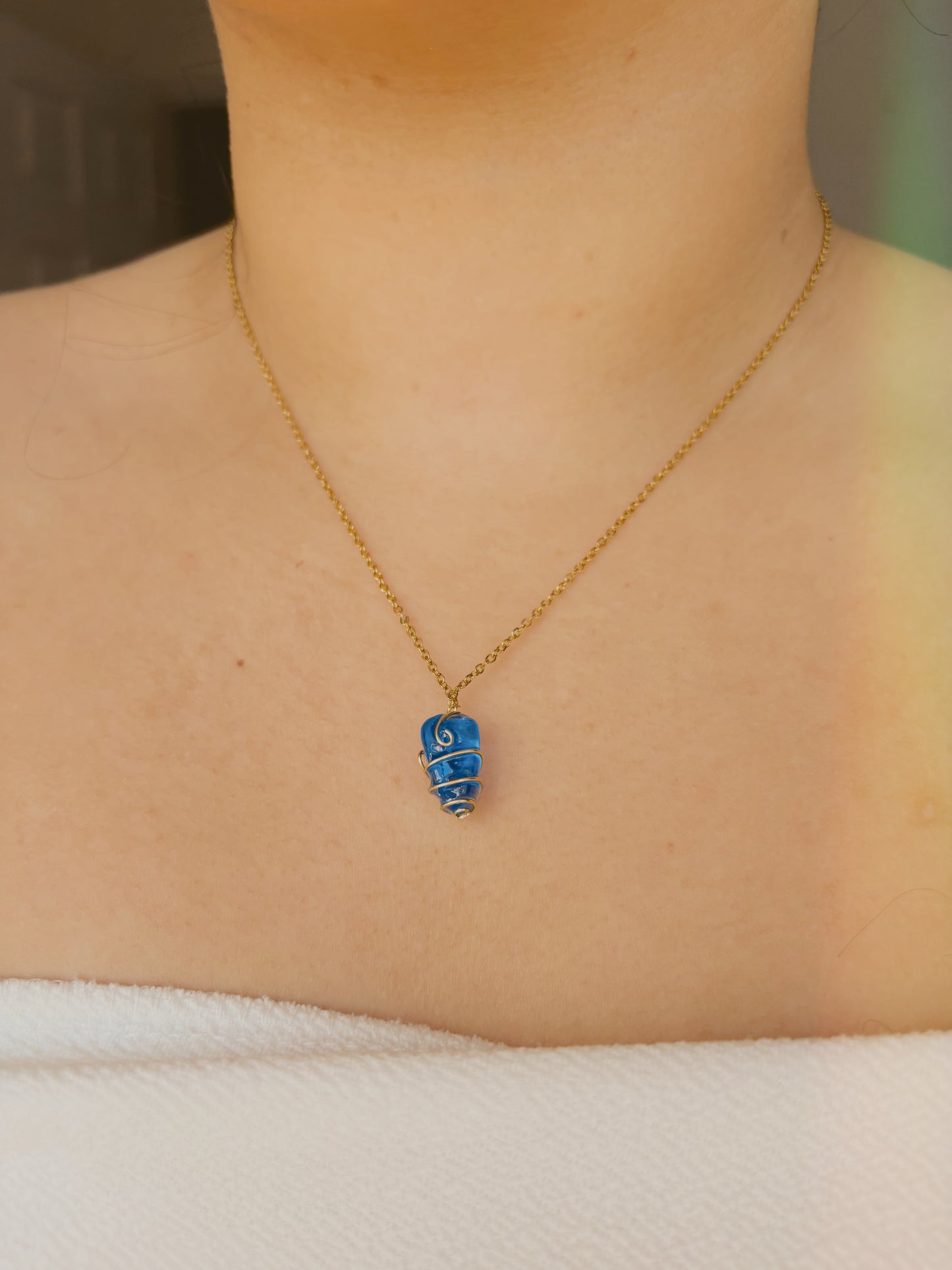 Natural sea glass necklace - handmade and wrapped