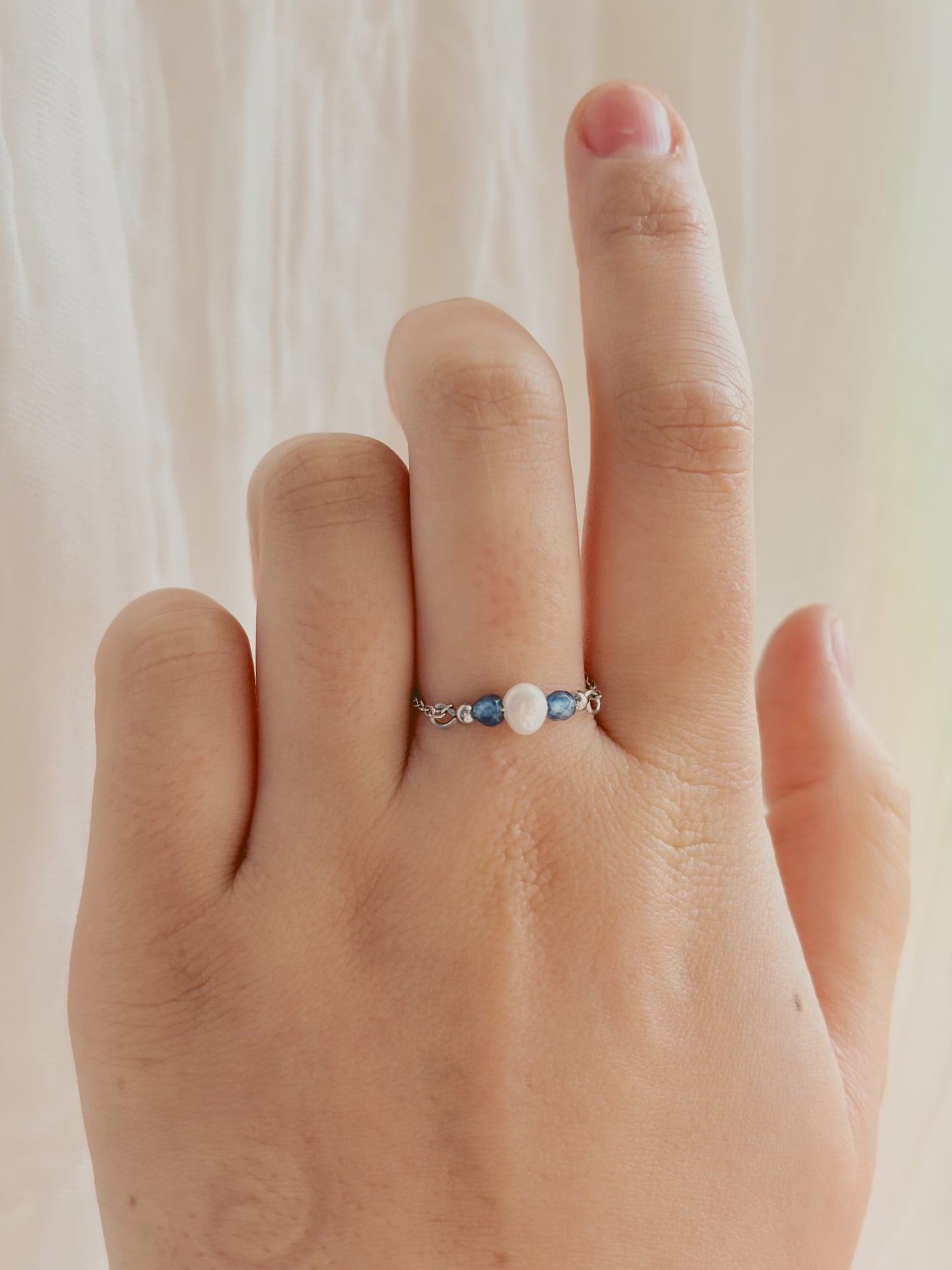 Fresh water pearl & gem stone custom chain ring